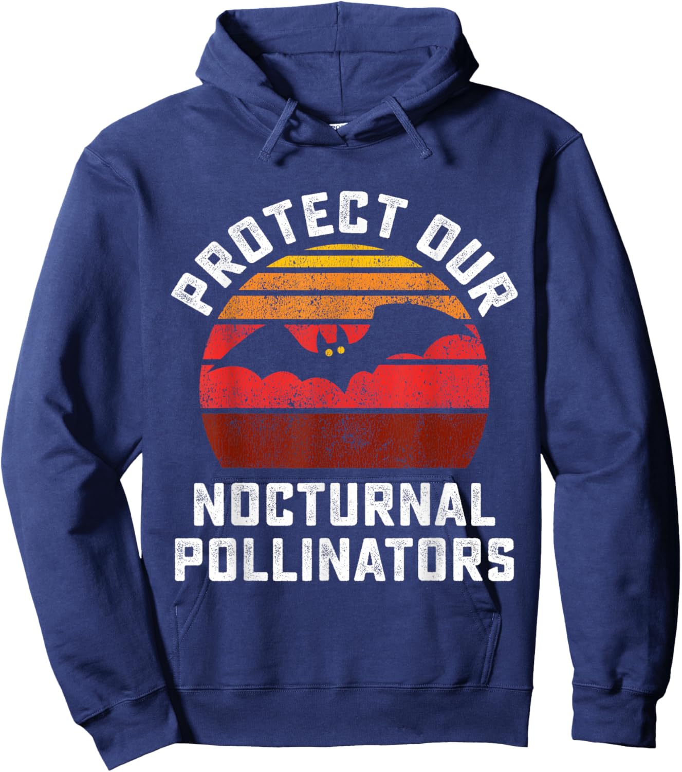 Protect Our Nocturnal Pollinators Bat Retro Halloween Bats Hoodie - Hoodie | Navy