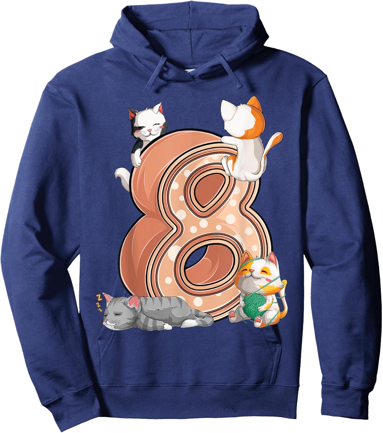 Cats 8th Birthday Party Eight 8 Years Old Kitten Pet Owner Hoodie - Hoodie | Navy