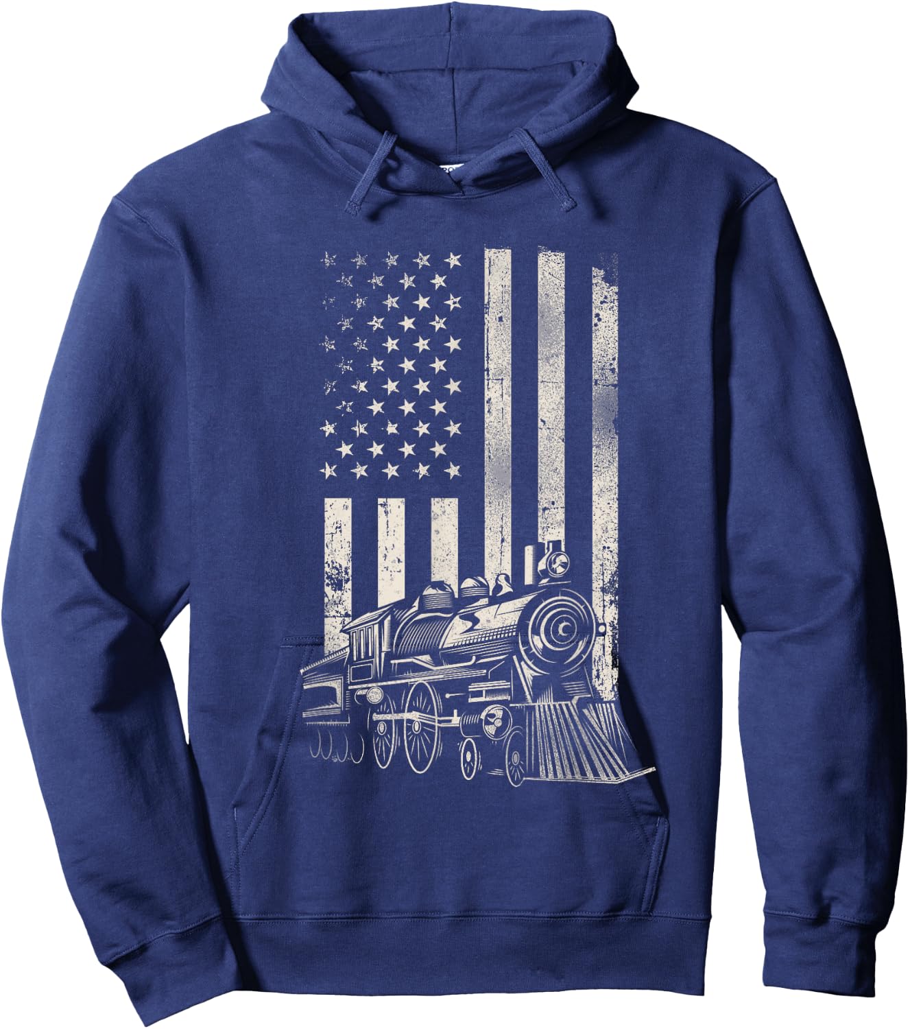 Steam Train Driver Trainspotting Locomotive American Flag Hoodie - Hoodie | Navy