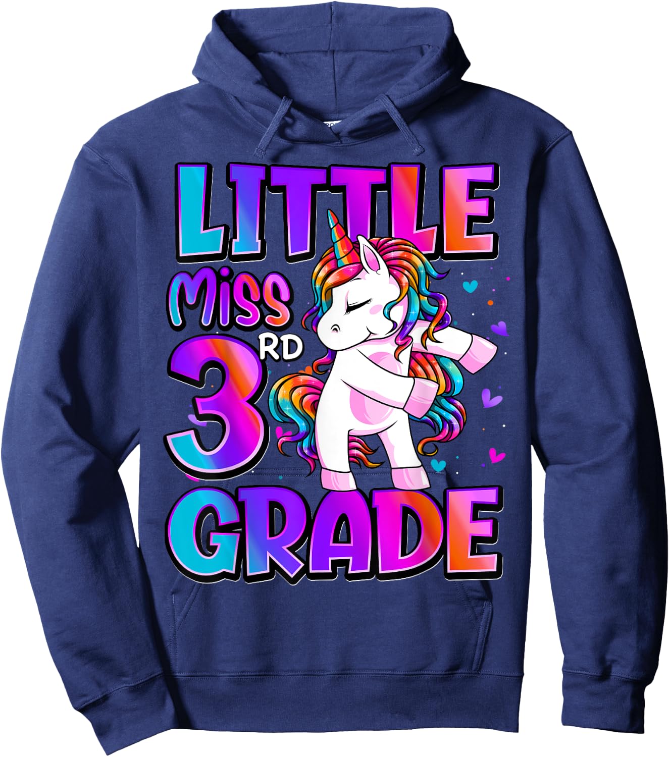 Little Miss 3rd Grade Unicorn Back To School 3rd Grade Girls Hoodie - Hoodie | Navy