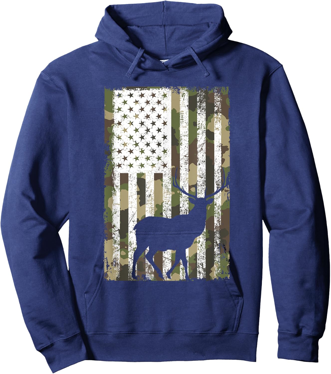 Camo US Flag Deer Elk Buck Camouflage Hunting Hunter Dad Men Hoodie - Hoodie | Navy