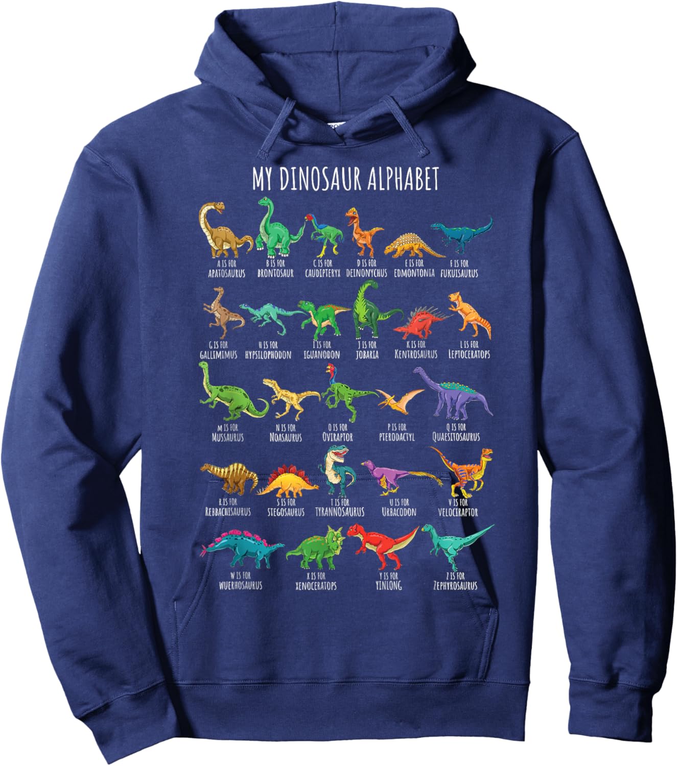 Types Of Dinosaurs Alphabet A-Z ABC Dino Identification Short Sleeve Hoodie - Hoodie | Navy