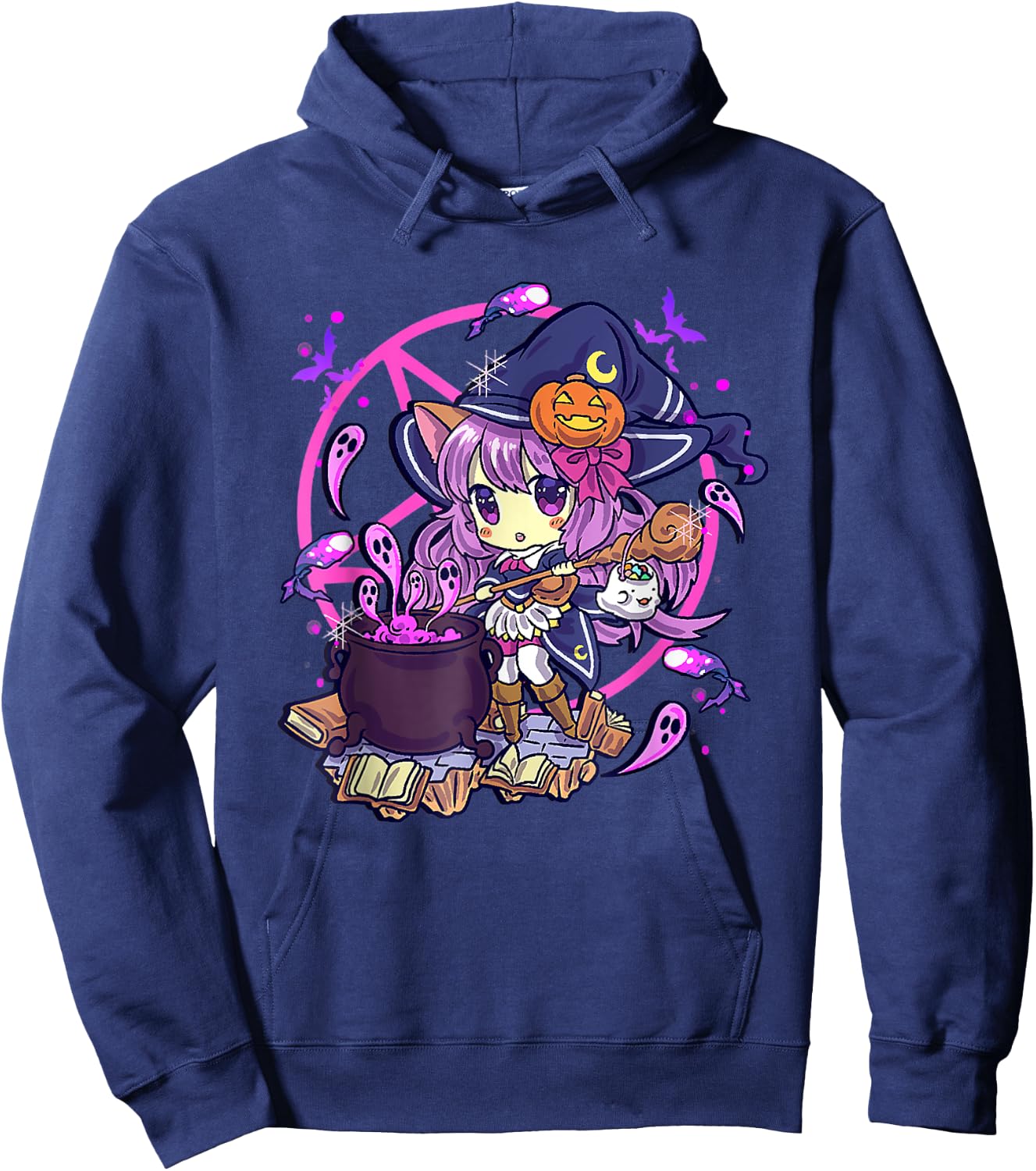 Cute Kawaii Chibi Anime Halloween Witch Kids Teen Girl Hoodie - Hoodie | Navy