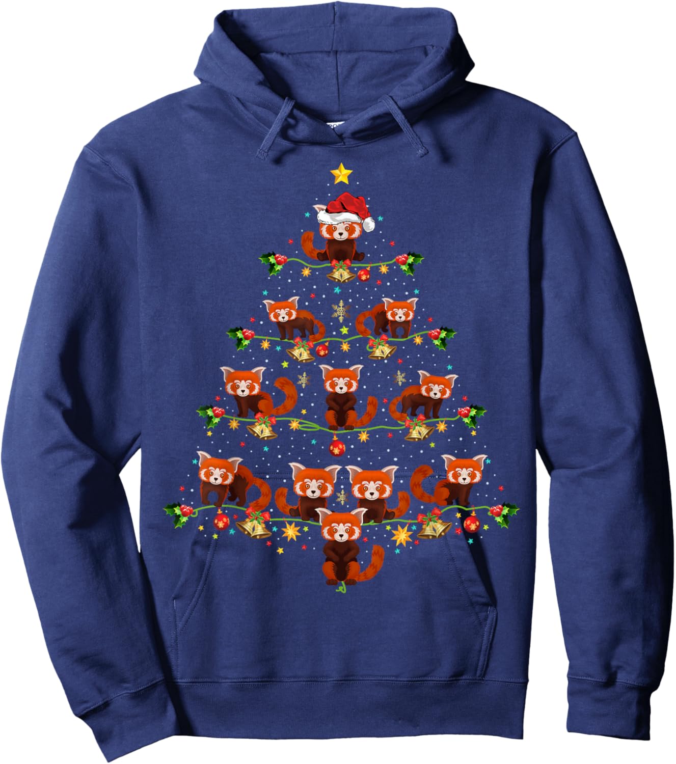 Red Panda Animal Xmas Tree Santa Hat Red Panda Christmas Hoodie - Hoodie | Navy