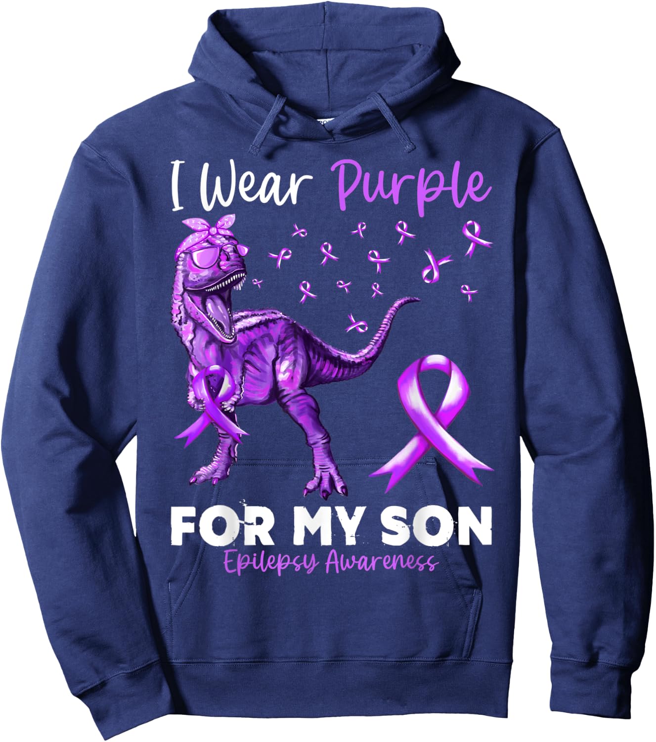 I Wear Purple For My Son Epilepsy Awareness Dinosaur Hoodie - Hoodie | Navy