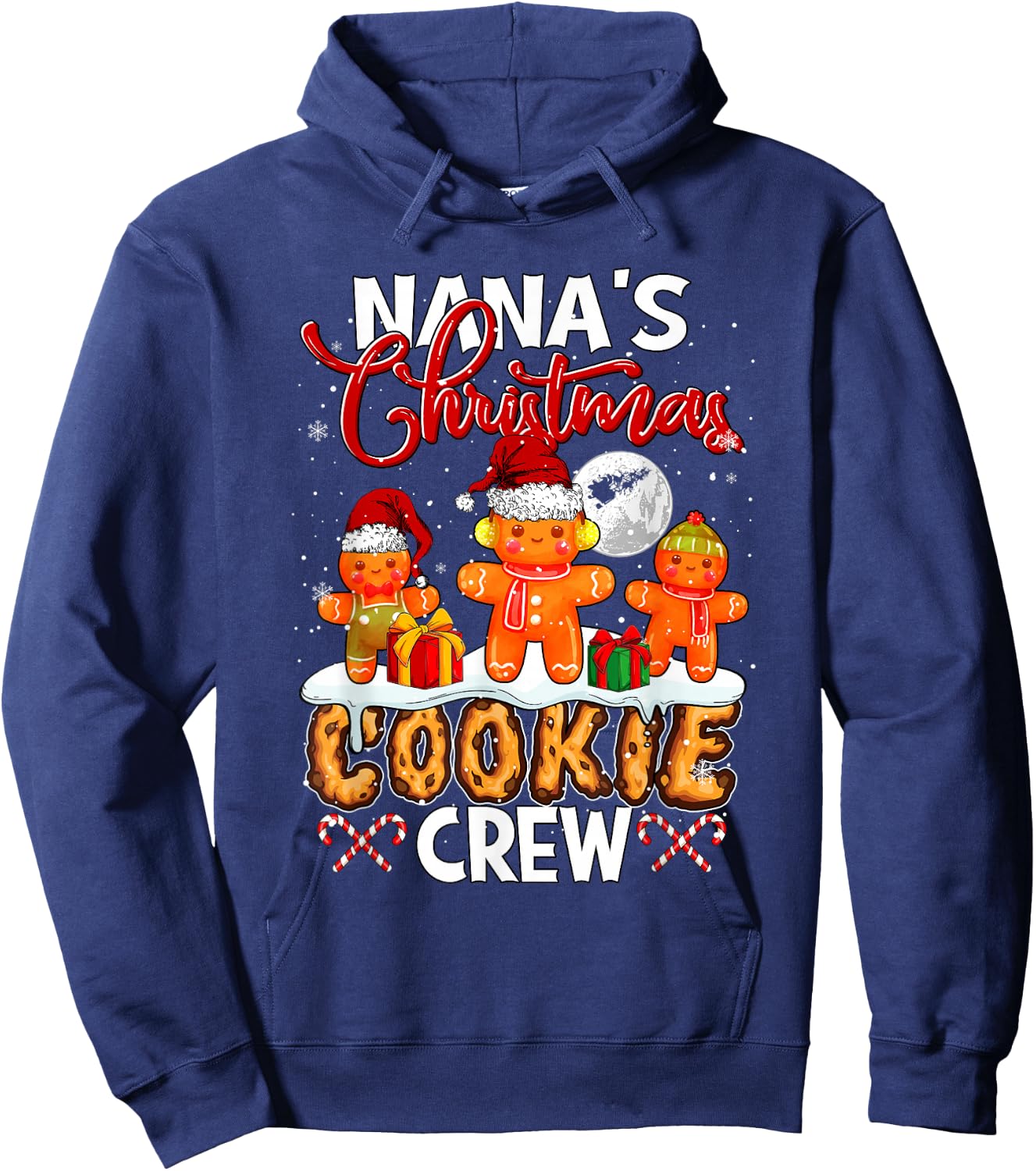 Nana's Christmas Cookie Crew Three Santa Gingerbread Baker Hoodie - Hoodie | Navy