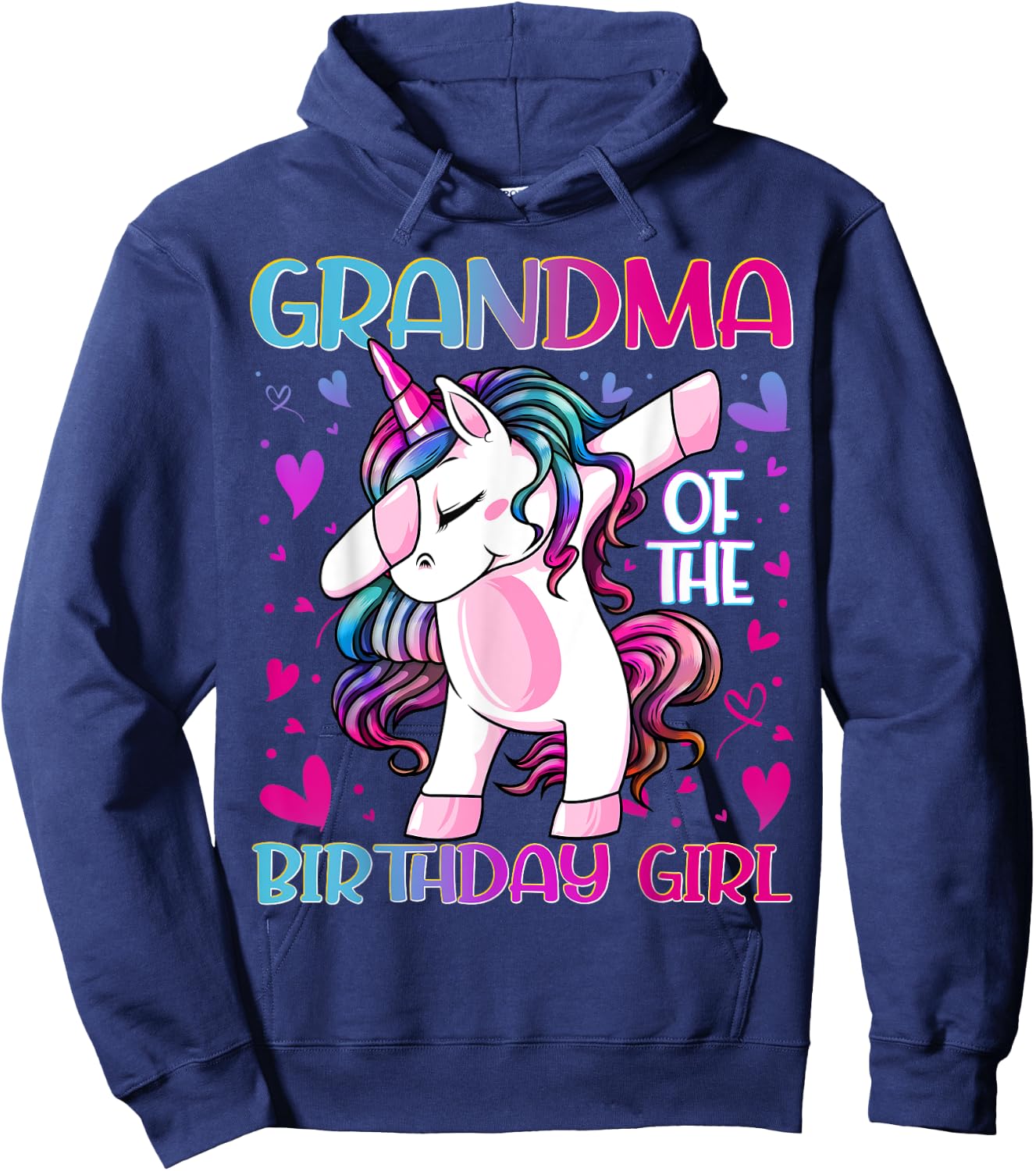 Grandma of the Birthday Girl Dabbing Unicorn Grandmother Hoodie - Hoodie | Navy