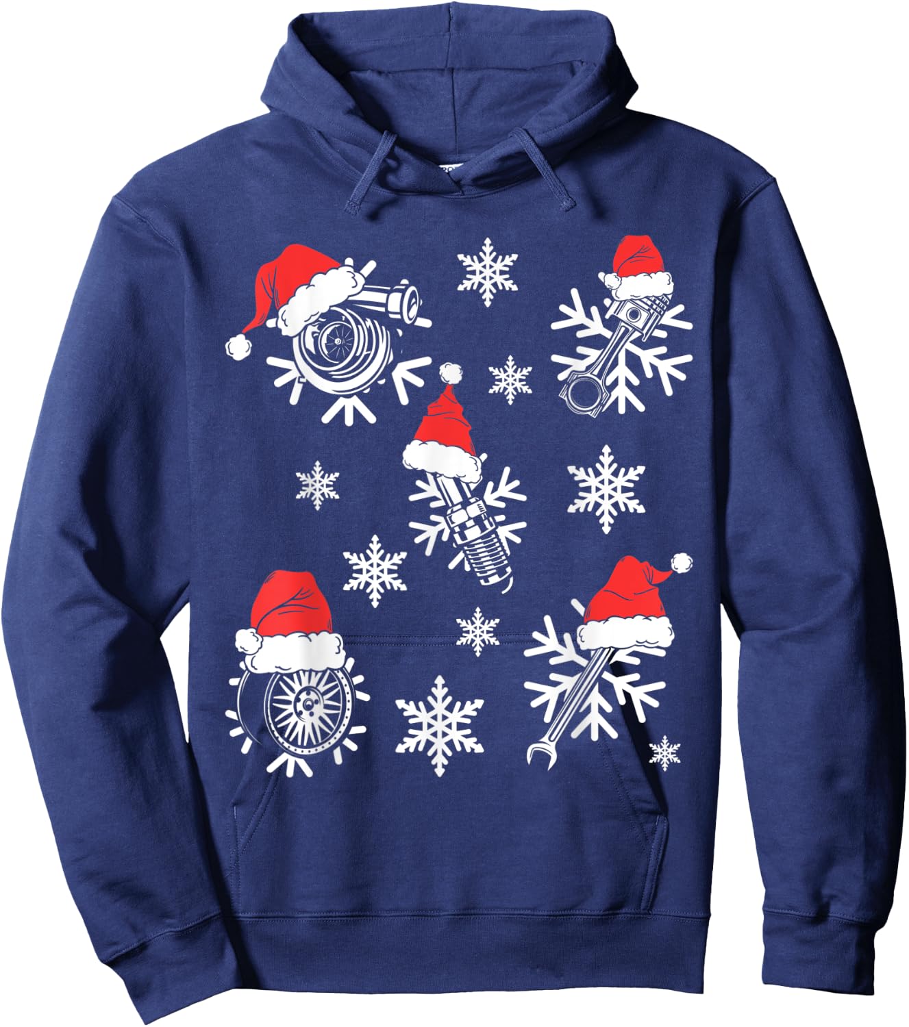 Funny Car Enthusiast Auto Mechanic Car Parts Ugly Christmas Hoodie - Hoodie | Navy
