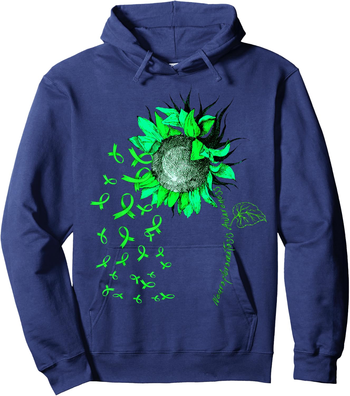 NEUROFIBROMATOSIS AWARENESS Sunflower Green Ribbon Hoodie - Hoodie | Navy