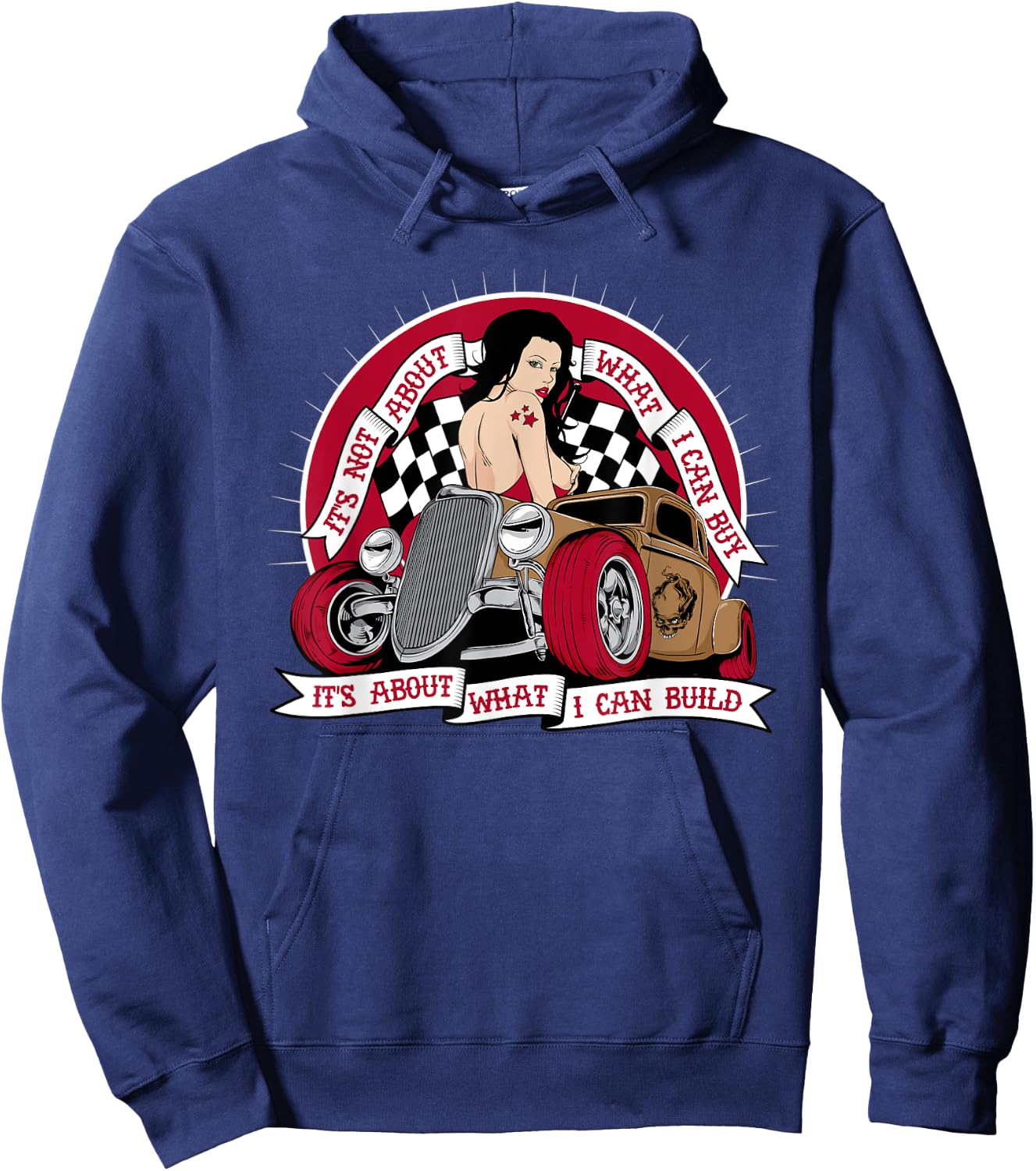 Hot Rod T Shirt Retro 50s Rockabilly Rock N Roll Pin up Girl Hoodie - Hoodie | Navy