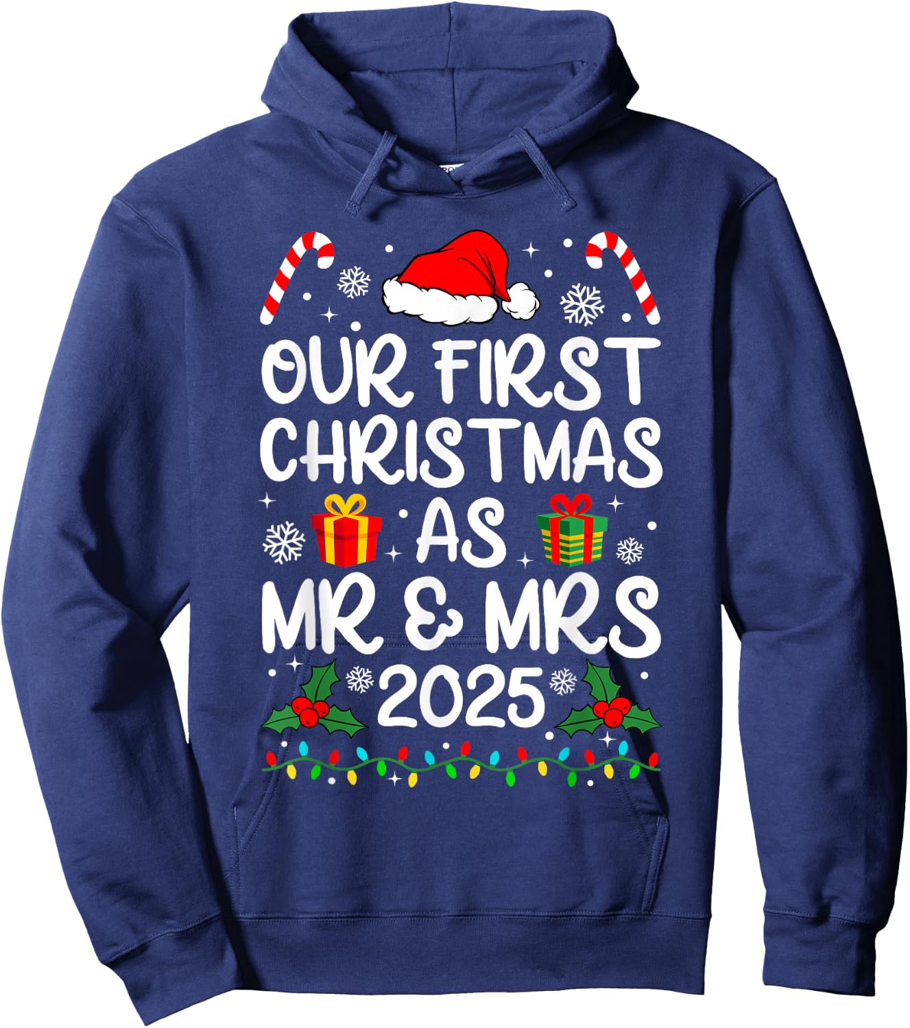 Our First Christmas As Mr Mrs 2025 Just Married Couples Hoodie - Hoodie | Navy