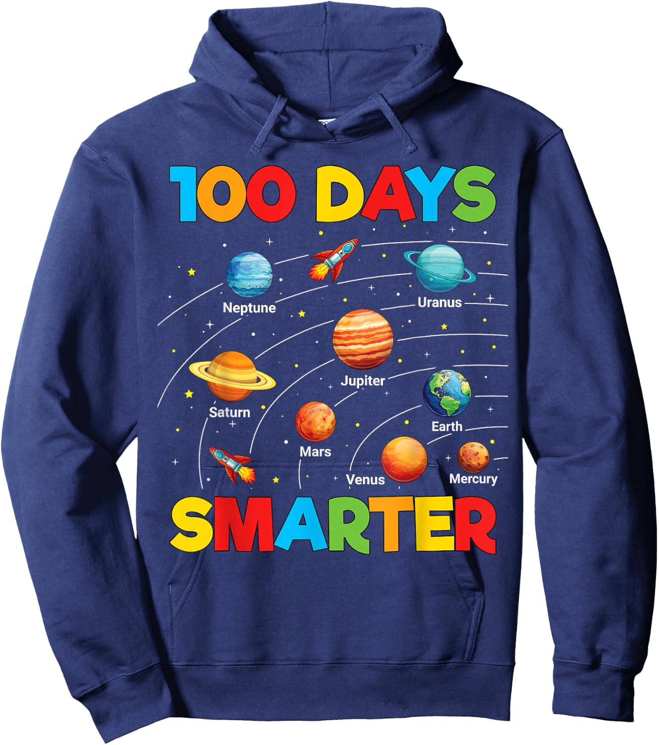 100 Days of School Shirt Astronaut Space 100 Days Smarter Hoodie - Hoodie | Navy