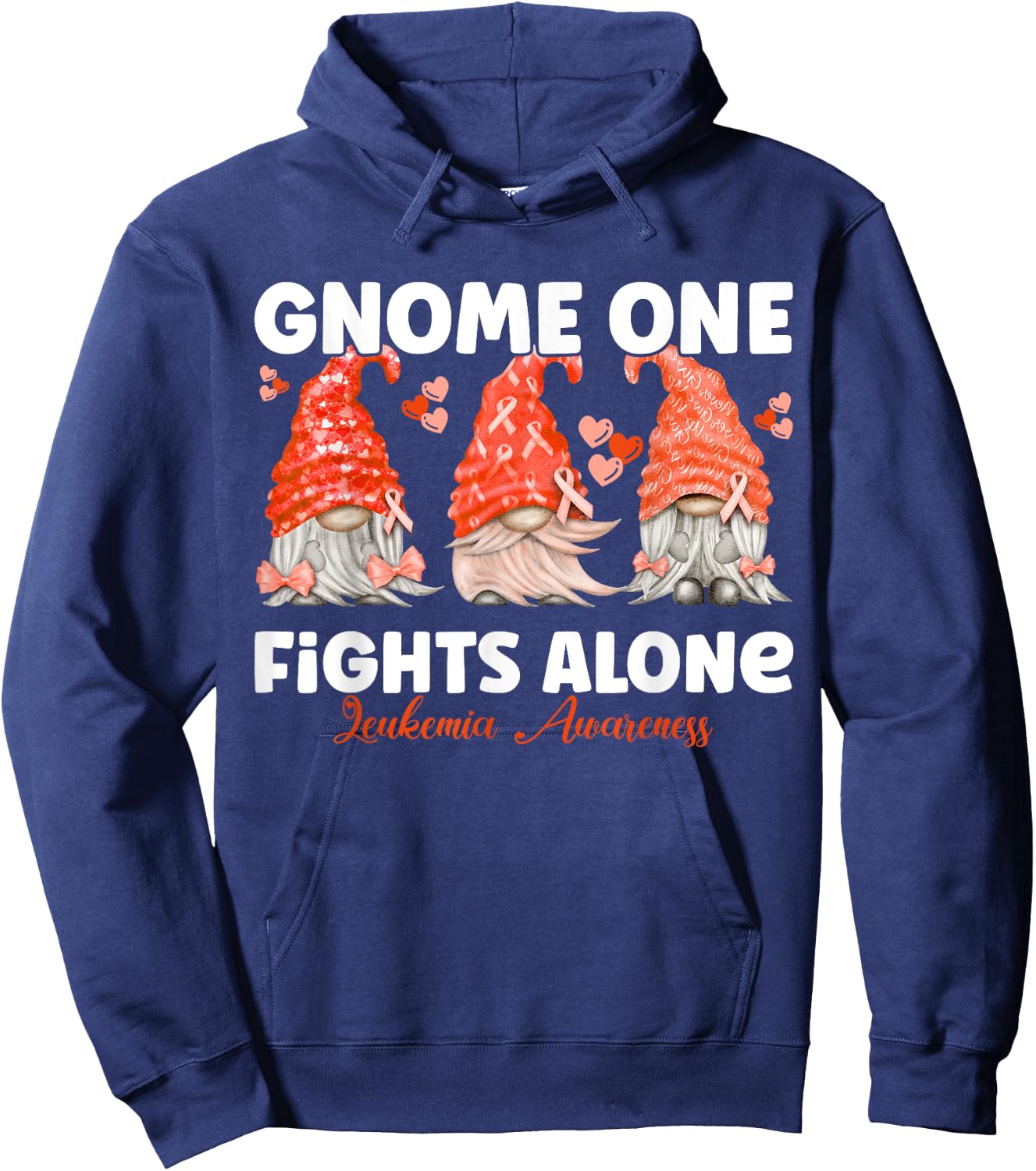 Gnome One Fights Alone Orange Leukemia Awareness Hoodie - Hoodie | Navy