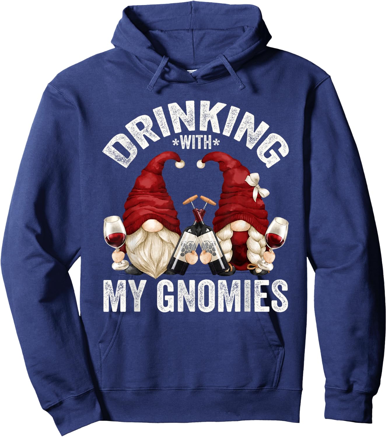 Cute Wine Gnomes Loves Drinking With My Gnomies Funny Gnome Hoodie - Hoodie | Navy
