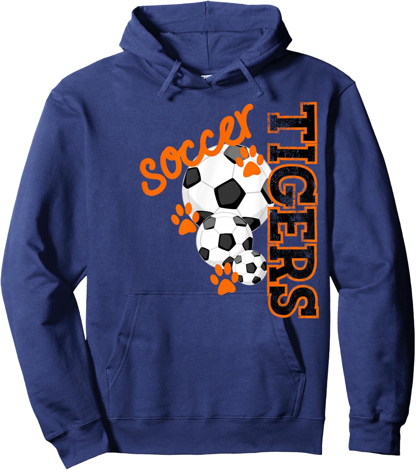 Tigers Soccer Ball Football Mascot Paw Prints T Shirt Hoodie - Hoodie | Navy