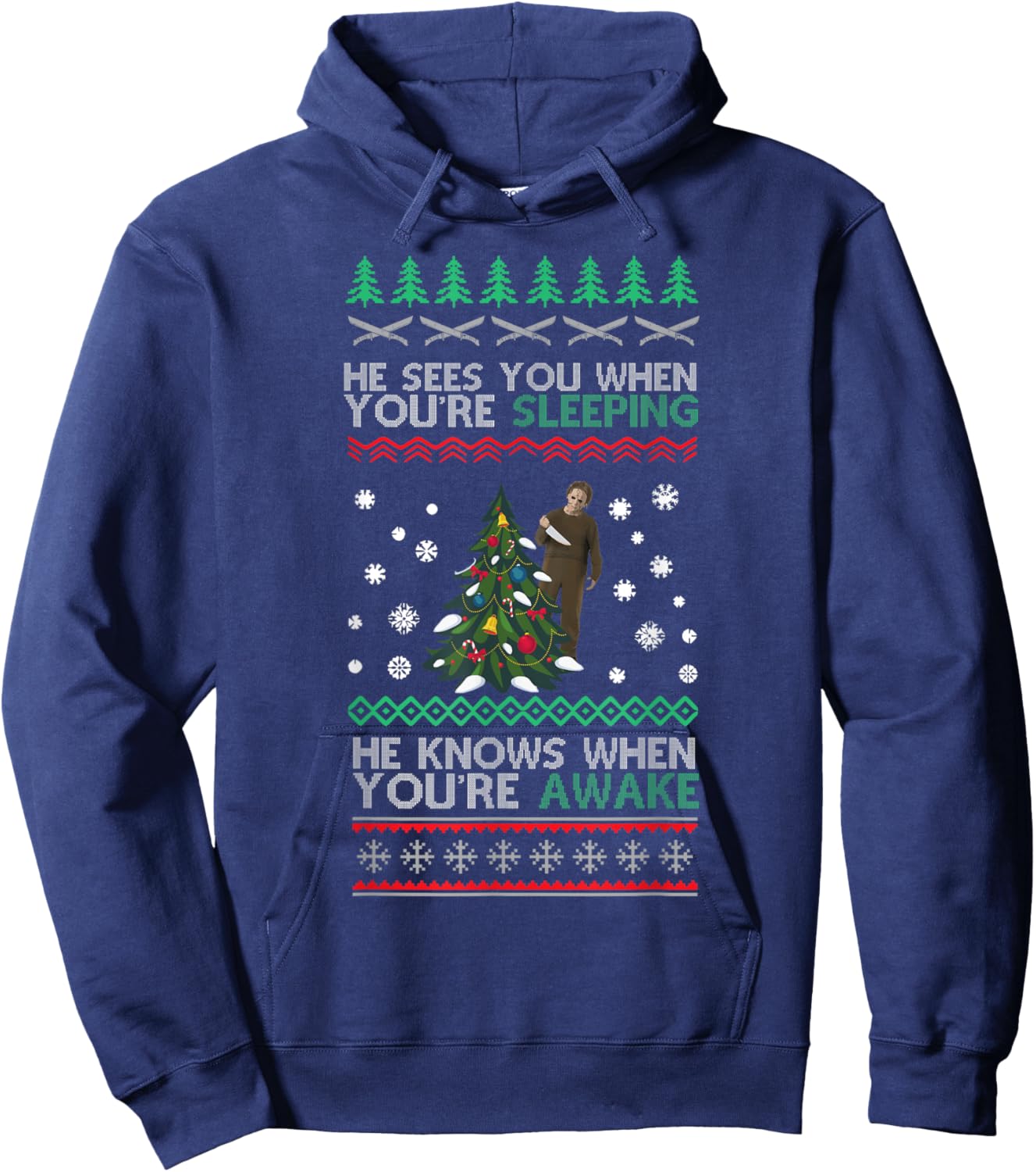 He Sees You When You're Sleeping Horror Christmas Ugly Hoodie - Hoodie | Navy