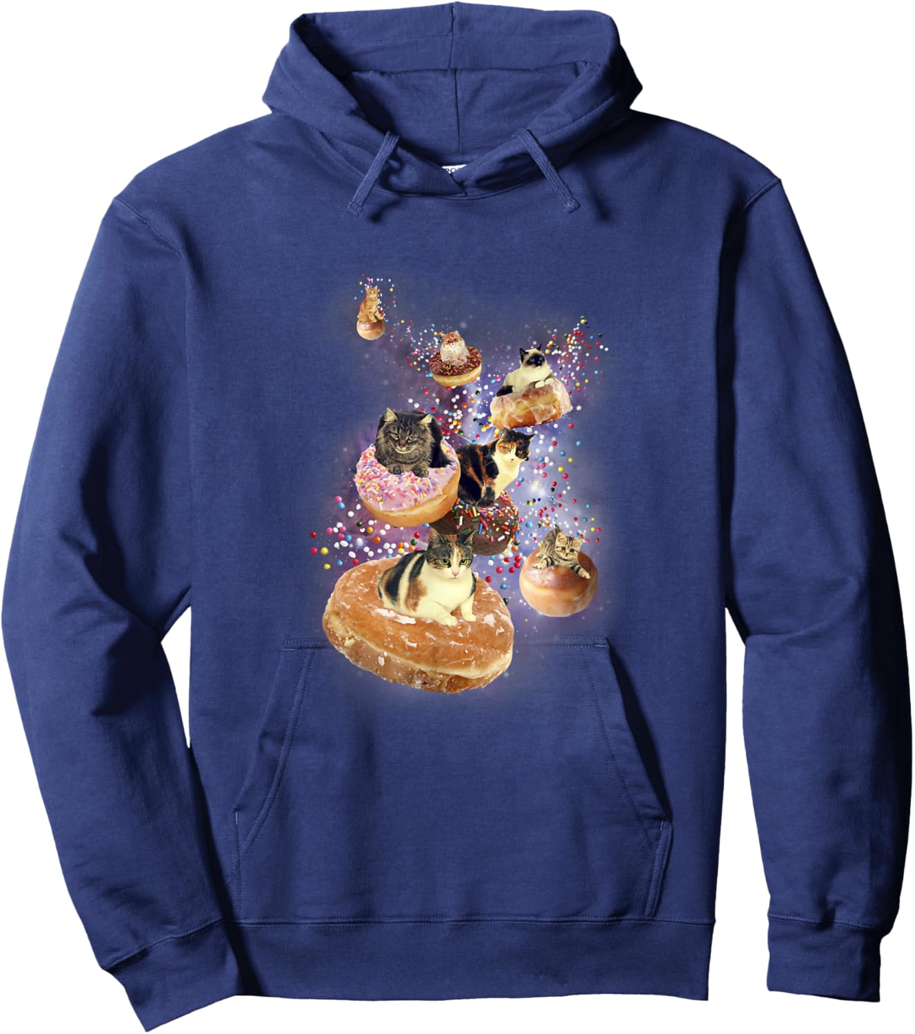 Trendy Cats Flying On Donuts In Space Hoodie - Hoodie | Navy
