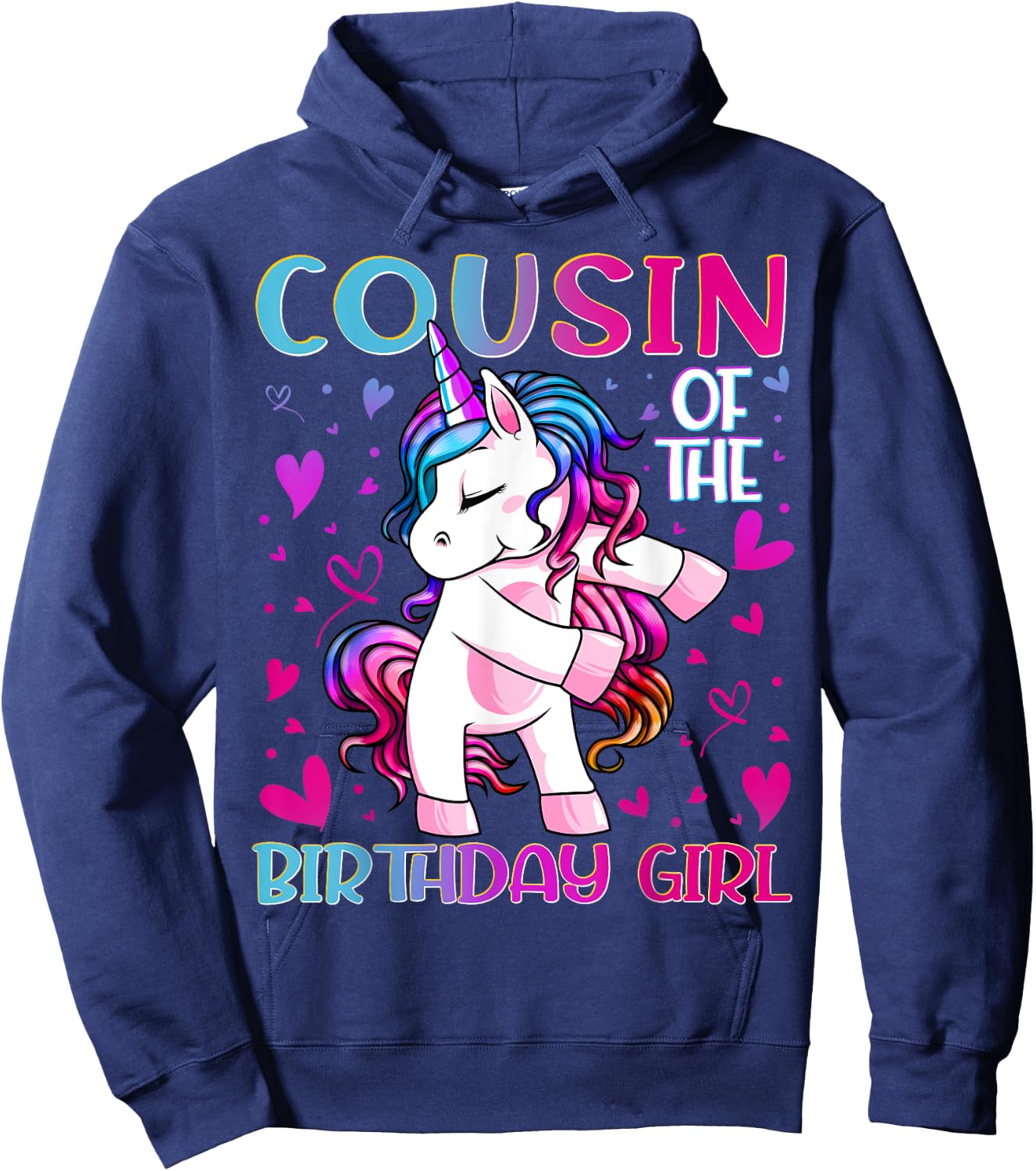 Cousin of the Birthday Girl Flossing Unicorn Cousin Gifts Hoodie - Hoodie | Navy