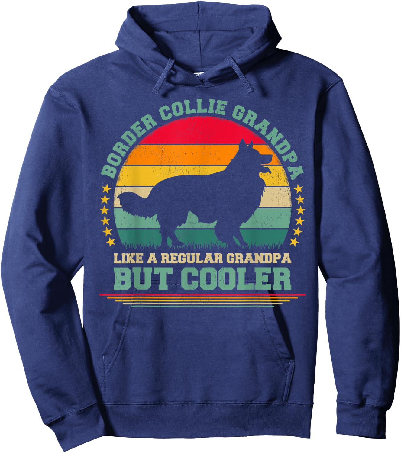 Funny Vintage Retro Dog Border Collie Grandpa Father's Day Hoodie - Hoodie | Navy