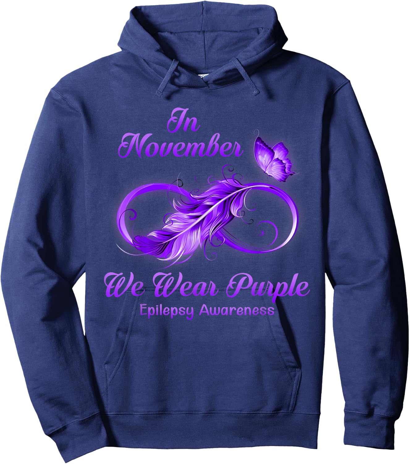 Butterfly In November We Wear Purple Epilepsy Awareness Hoodie - Hoodie | Navy