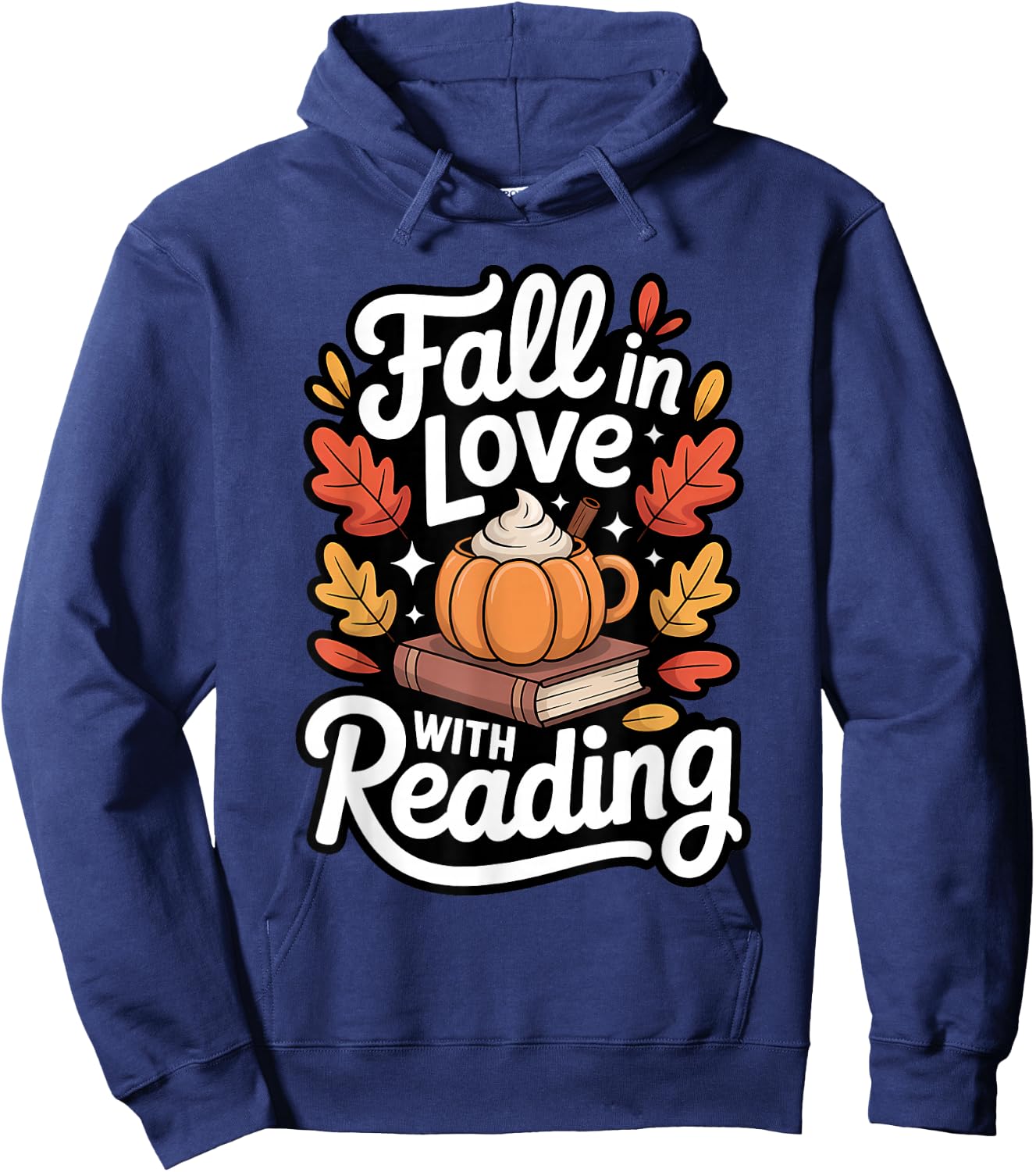 Fall in Love with Reading Autumn Librarian Cute Book Lover Hoodie - Hoodie | Navy