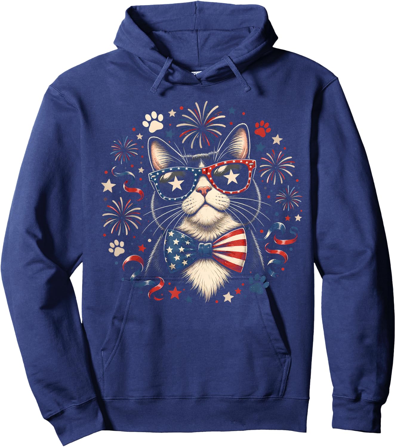 Cat 4th of July American Flag Bow Patriotic Women Hoodie - Hoodie | Navy