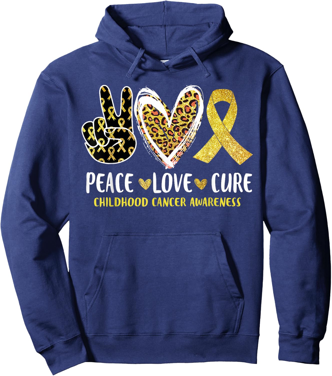 Peace Love Cure Childhood Cancer Awareness Leopart Heart Hoodie - Hoodie | Navy