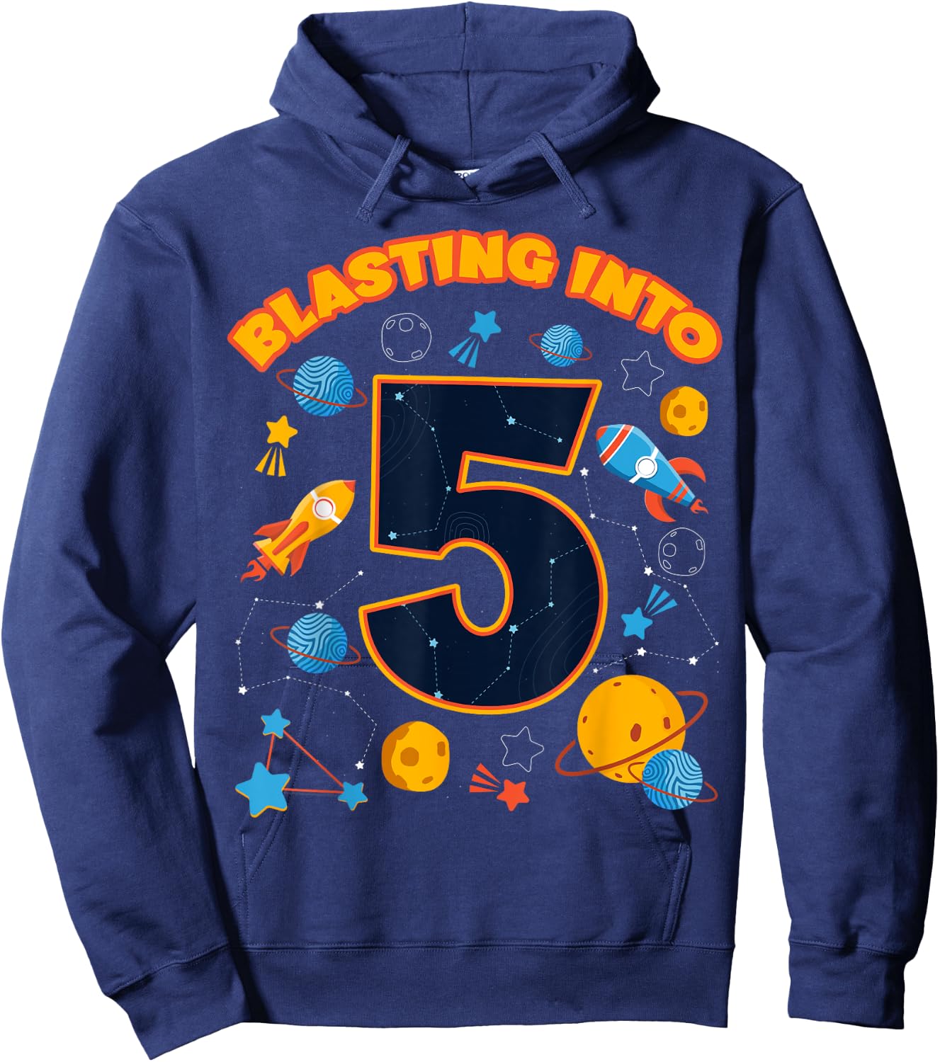 Blasting Into 5 Space Birthday Astronaut 5th Celebration Hoodie - Hoodie | Navy