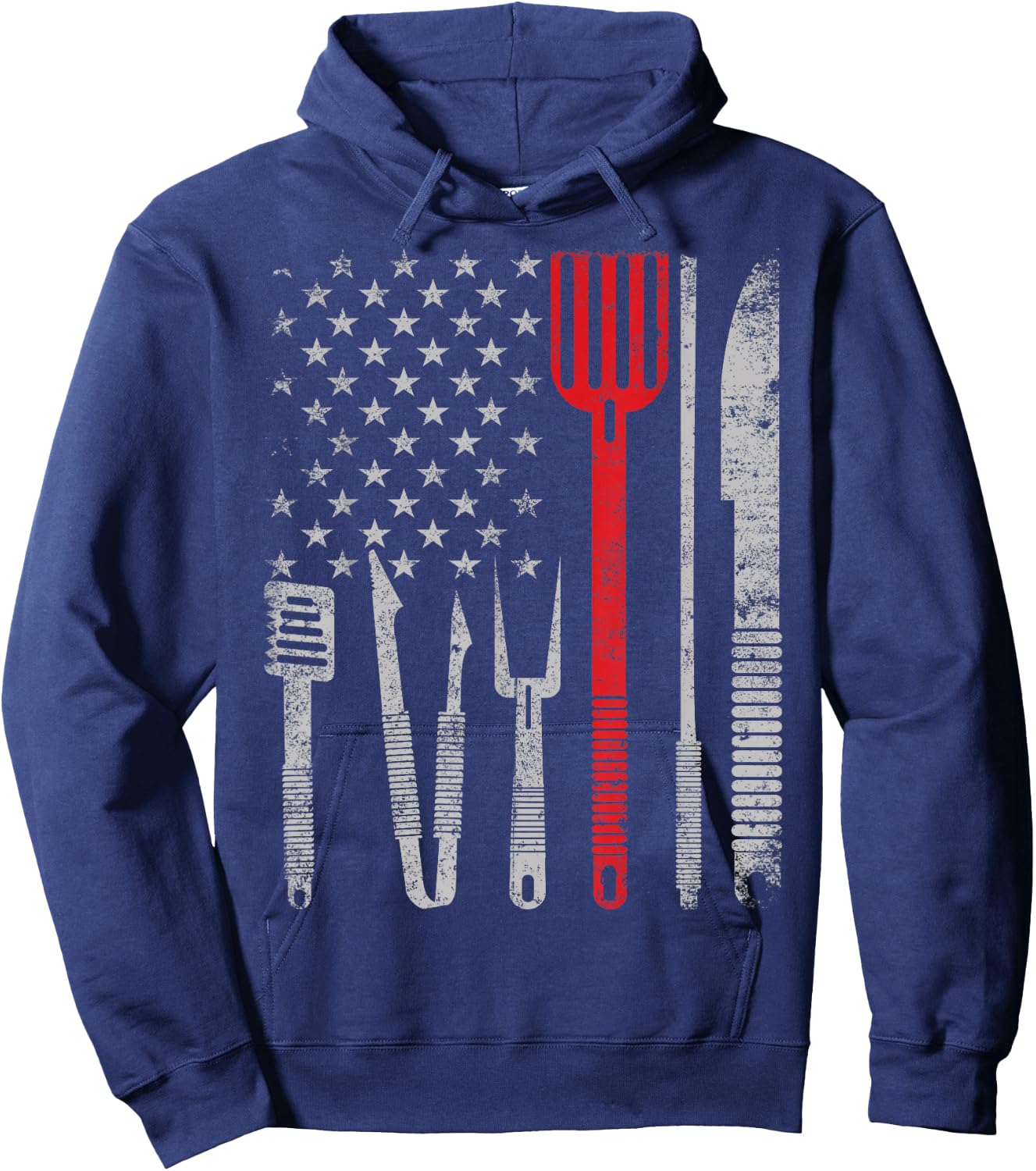BBQ Grill pork with 4th July USA flag Cooking Chef T shirt Hoodie - Hoodie | Navy