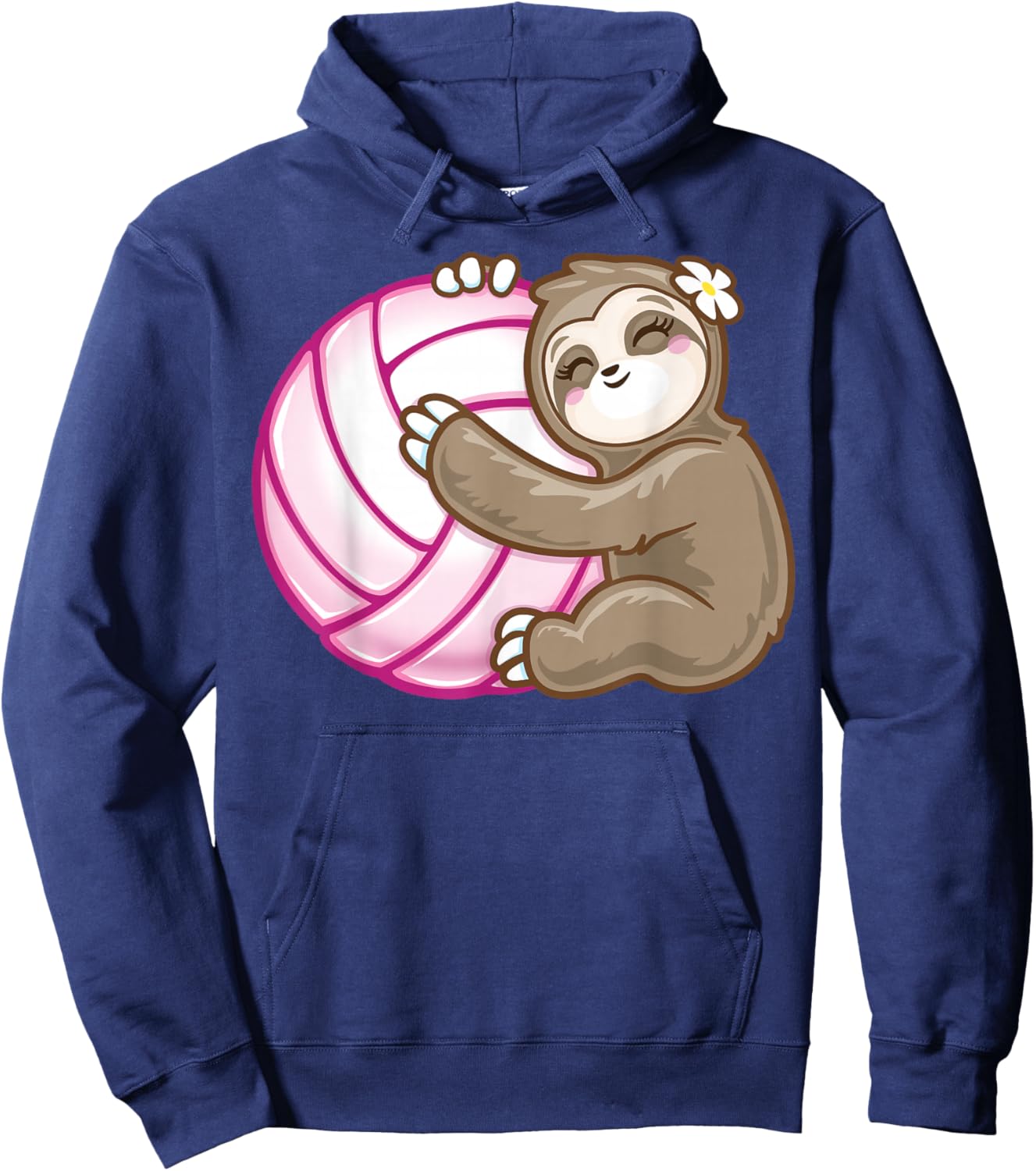 Sloth Hug Pink Ball Girls Volleyball Lover Fan Sports player Hoodie - Hoodie | Navy