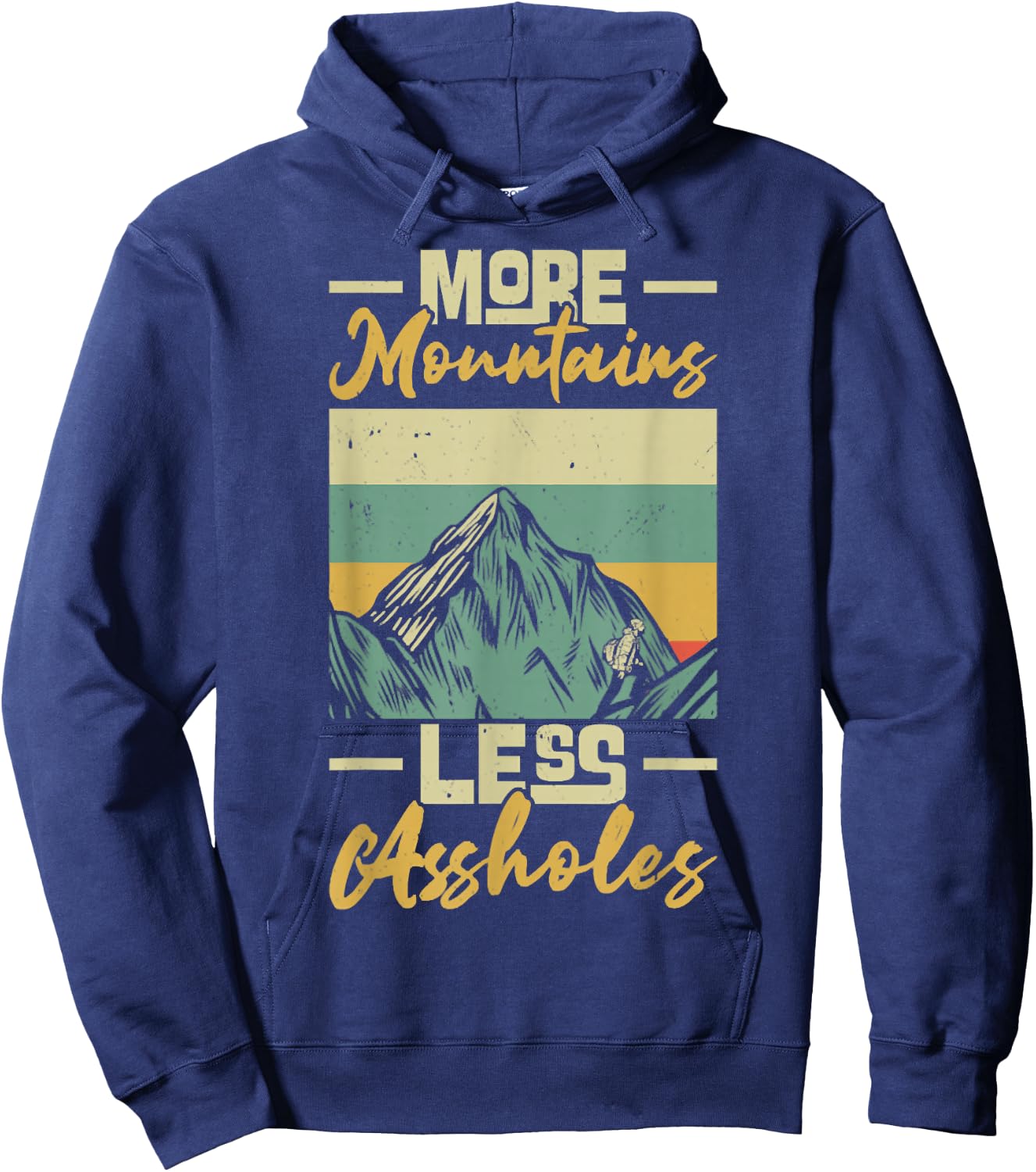 Vintage Hiker More Mountains Less Assholes, Outdoor Hiking Hoodie - Hoodie | Navy