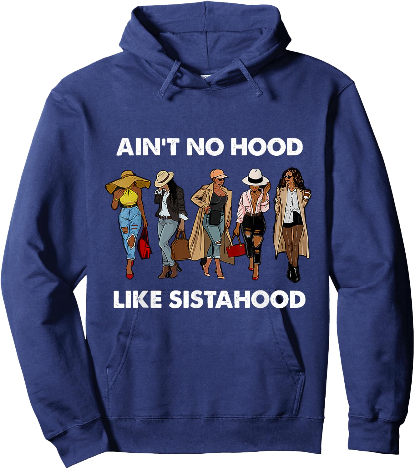 Ain't No Hood Like Sisterhood Afro Sistas Black Women Gift Hoodie - Hoodie | Navy