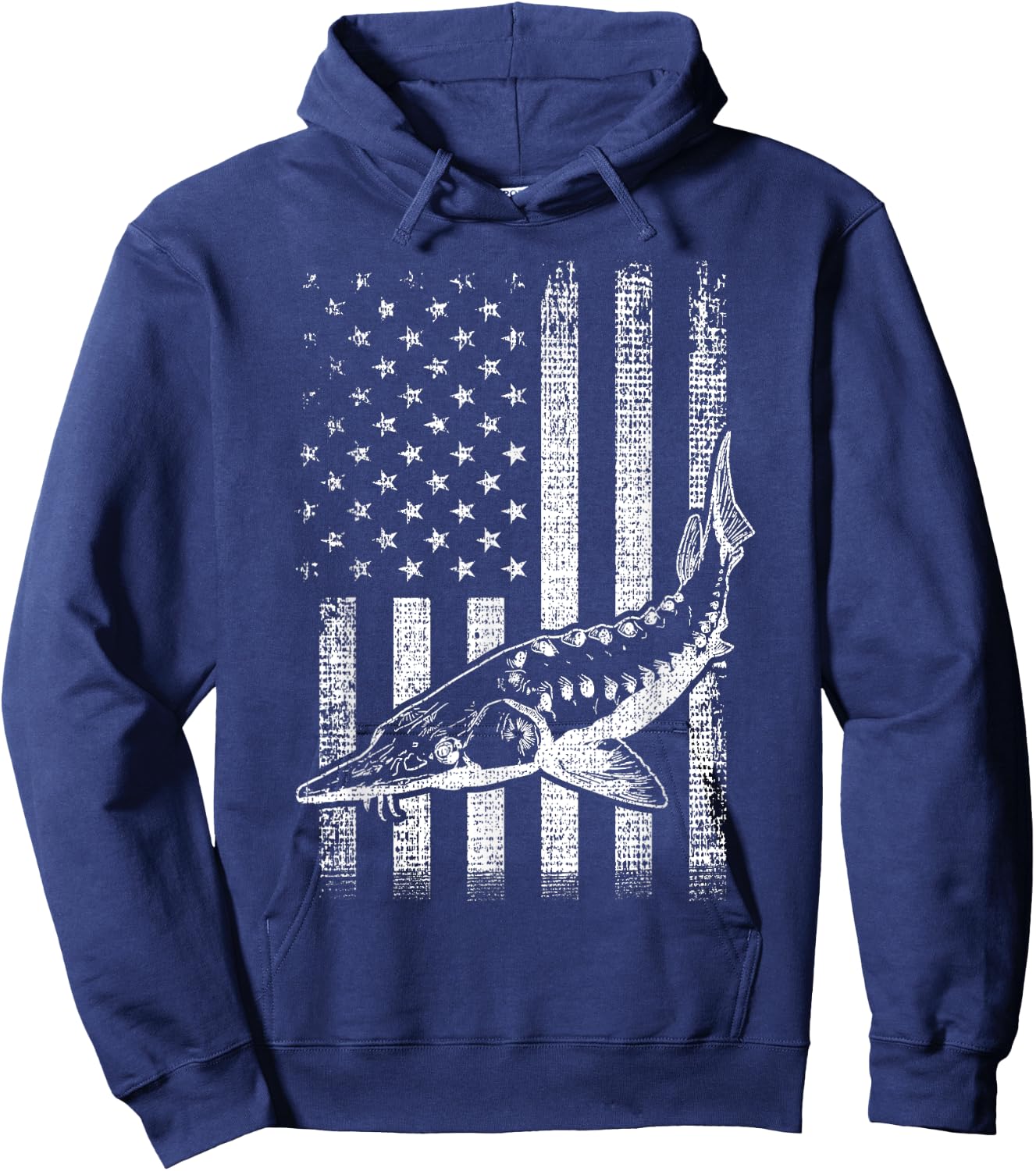 Retro vintage American Sturgeon flag distressed fisherman Hoodie - Hoodie | Navy