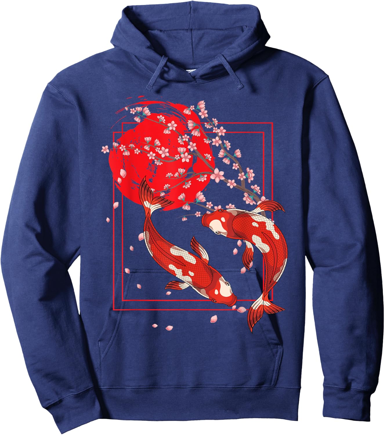 Asian Koi Pond Sakura Cherry Blossom Japanese Fish Koi Carp Hoodie - Hoodie | Navy