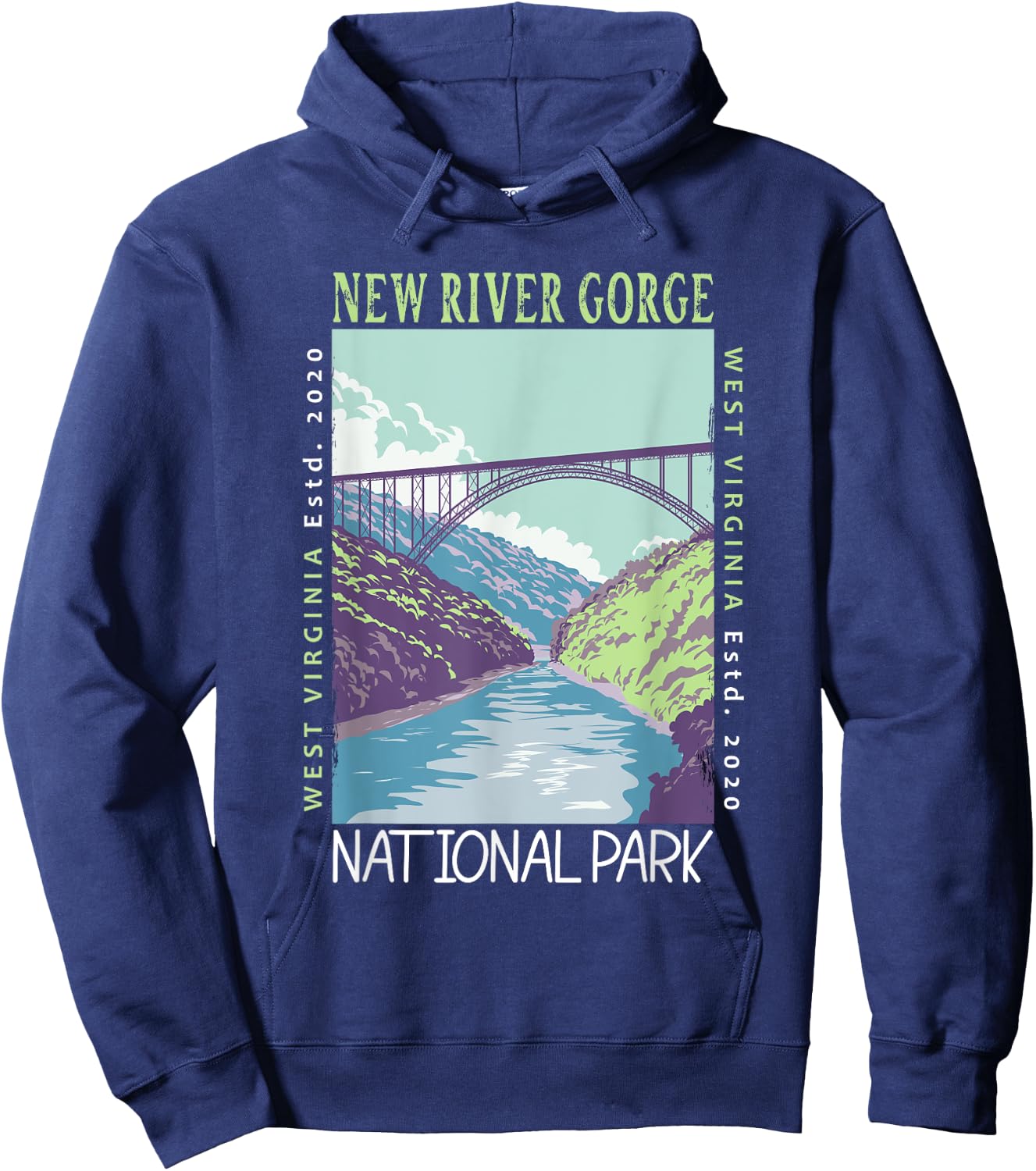 New River Gorge National Park Bridge Distressed Vintage Hoodie - Hoodie | Navy