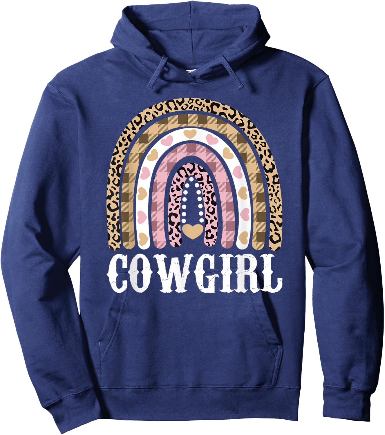 Cowgirl Outfit Women Cowboy Rainbow Leopard Western Cow Girl Hoodie - Hoodie | Navy