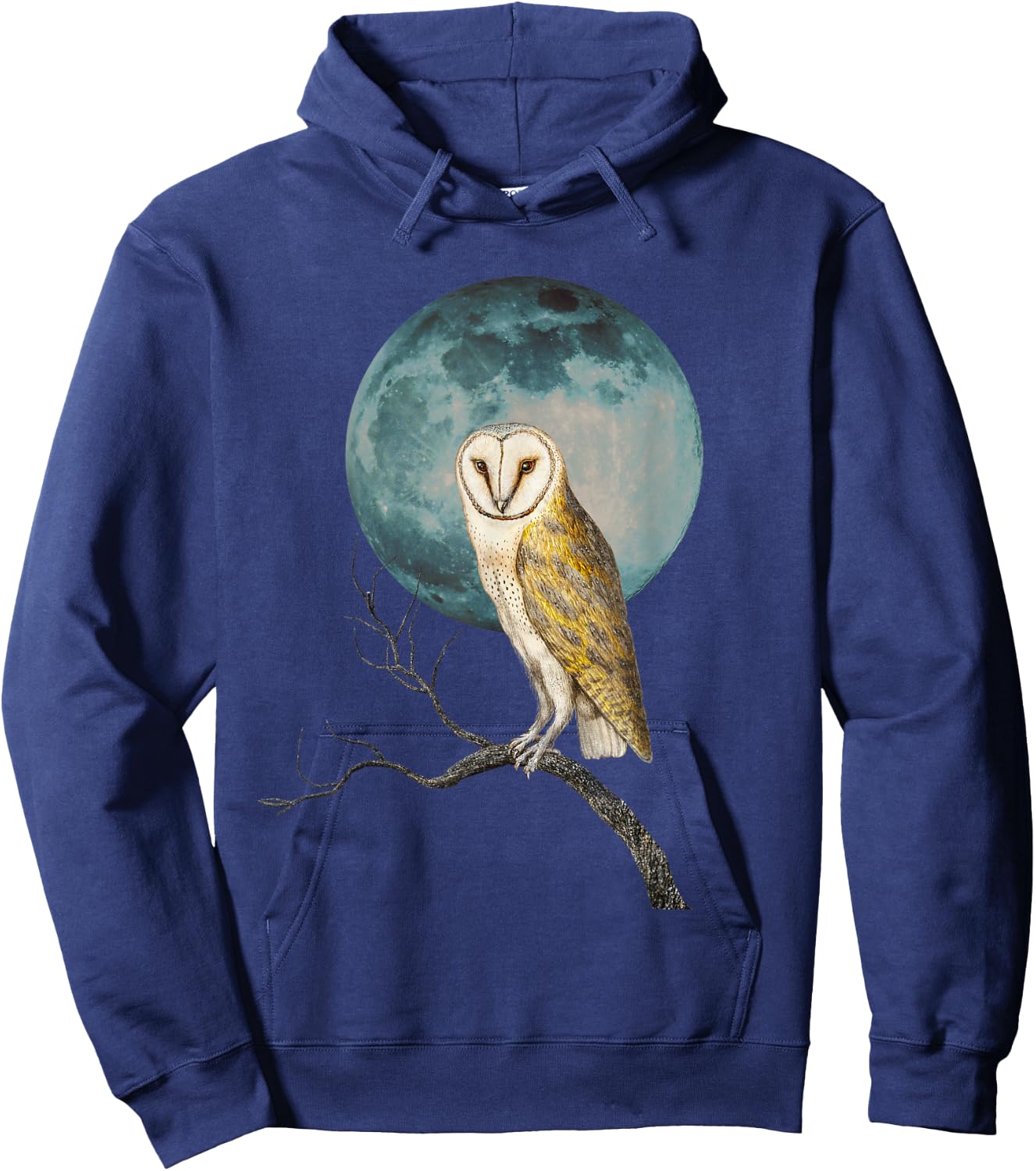 Barn Owl Lover Full Moon Vintage Illustration Birder Graphic Hoodie - Hoodie | Navy
