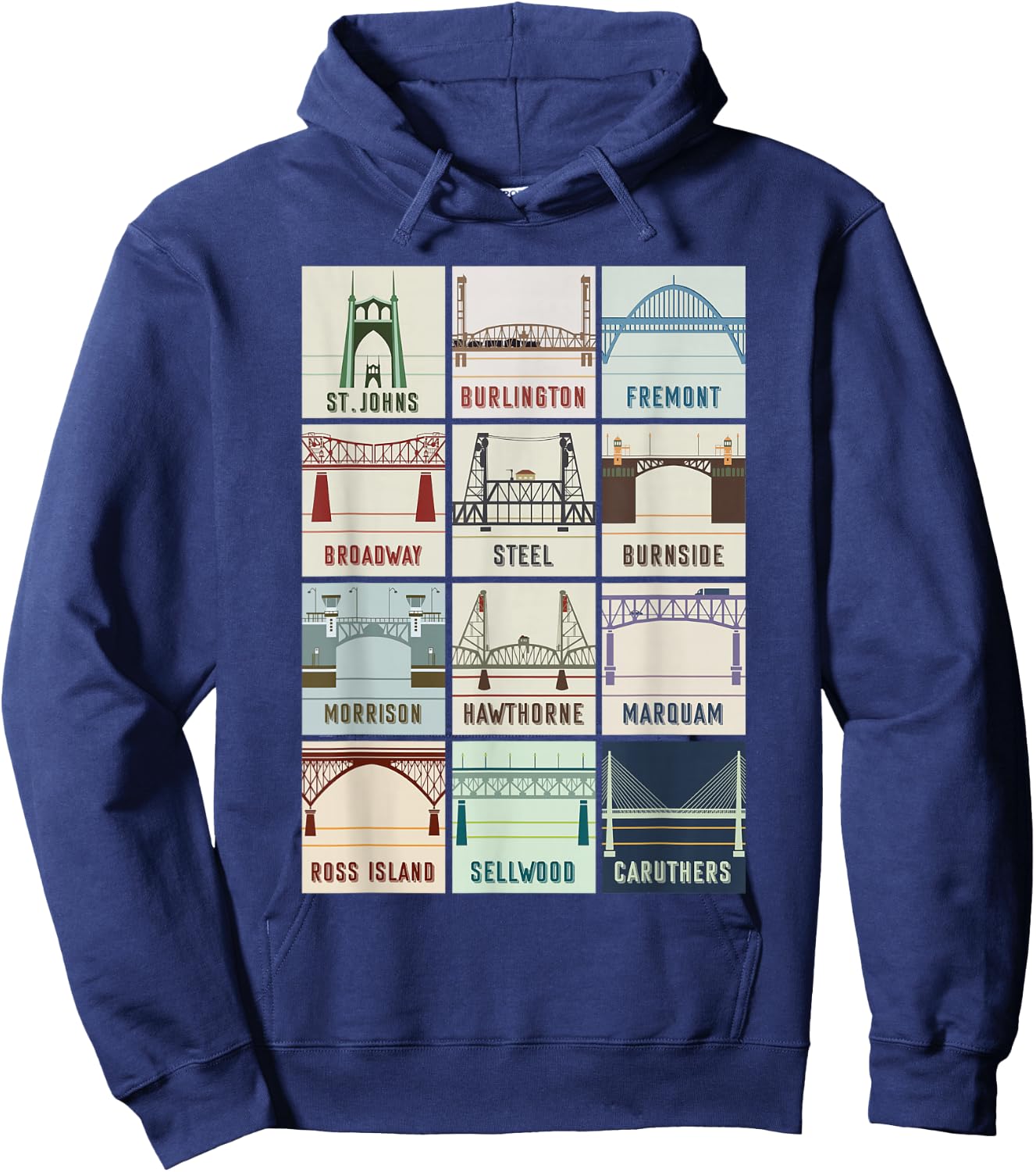 Vintage Bridges Of Portland Oregon , Black Hoodie - Hoodie | Navy