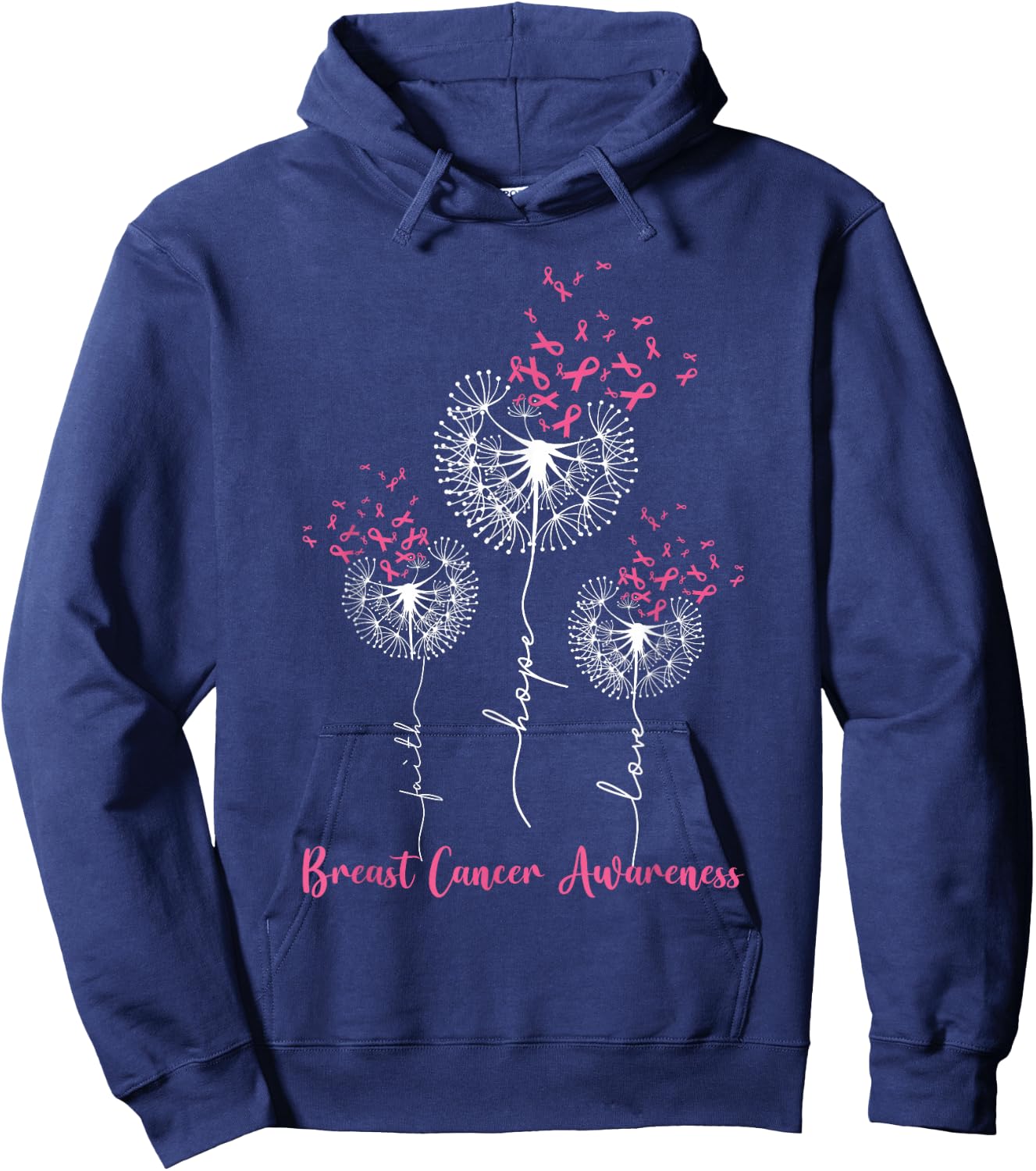 Dandelion Faith Hope Love Breast Cancer Awareness Flower Hoodie - Hoodie | Navy