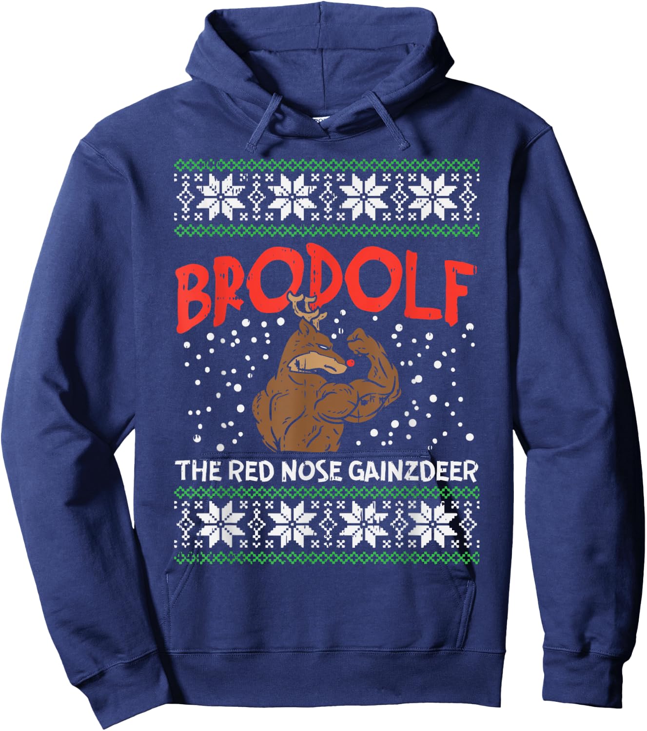 Brodolf Reindeer Gainzdeer Funny Christmas Sweater Gym PJ Hoodie - Hoodie | Navy