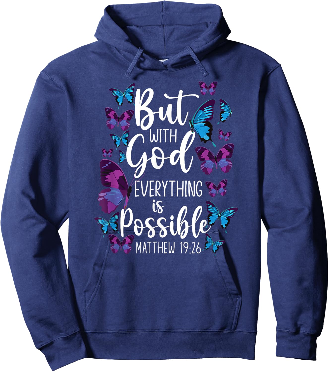 Christian Bible Verse Quote Butterfly Matthew 19:26 Hoodie - Hoodie | Navy