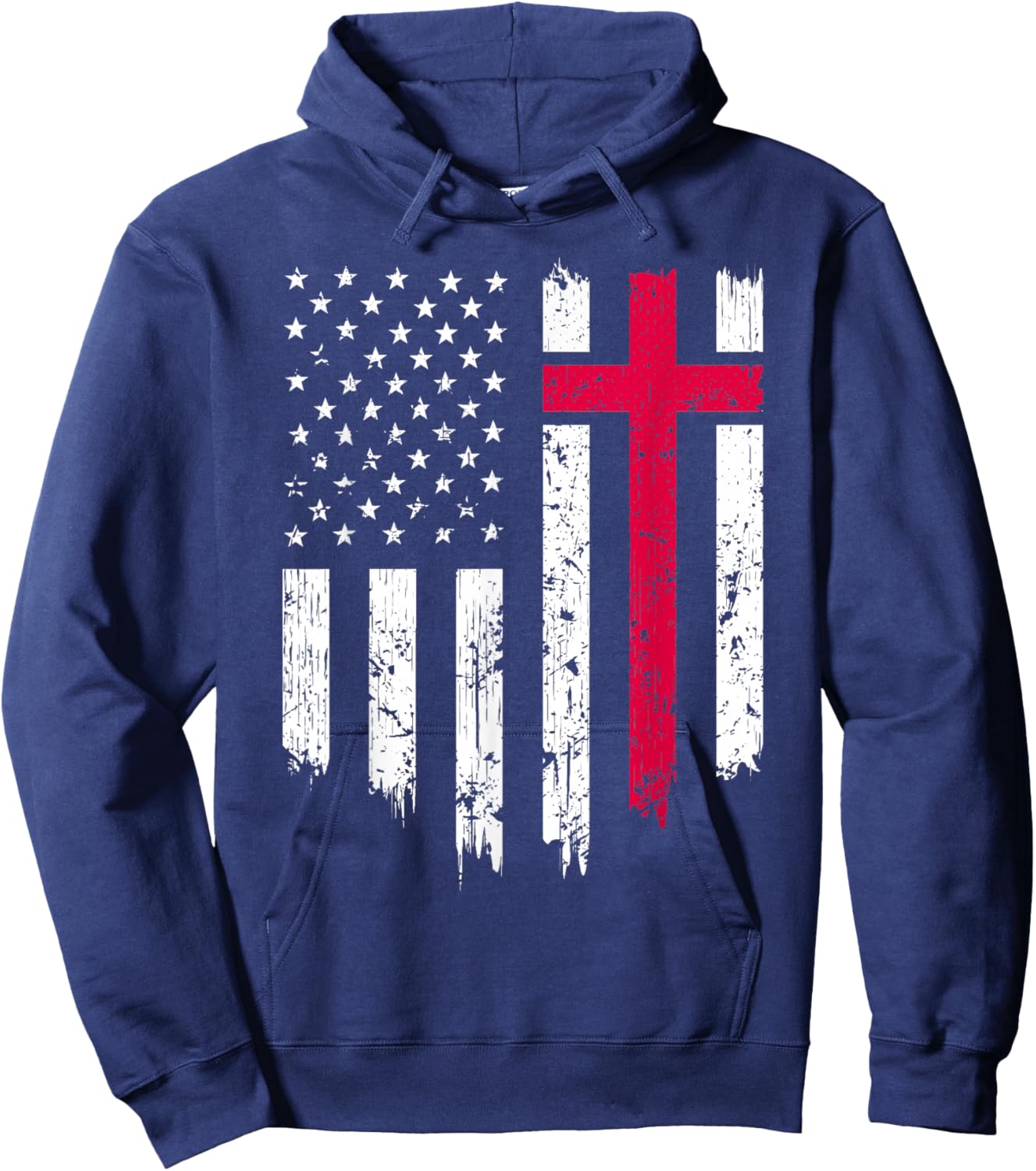 Vintage Distressed USA Flag Cross Christian Faith Gift Small Hoodie - Hoodie | Navy
