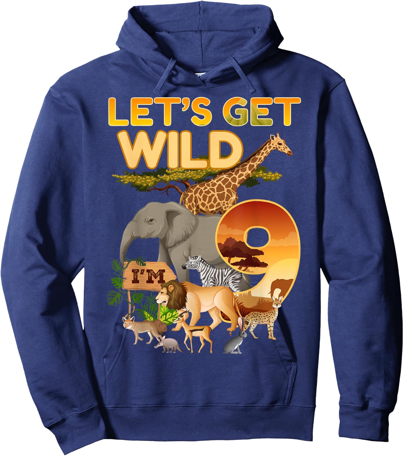 9th Birthday Zoo Safari Jungle Animal 9 Year Old Funny B-Day Hoodie - Hoodie | Navy