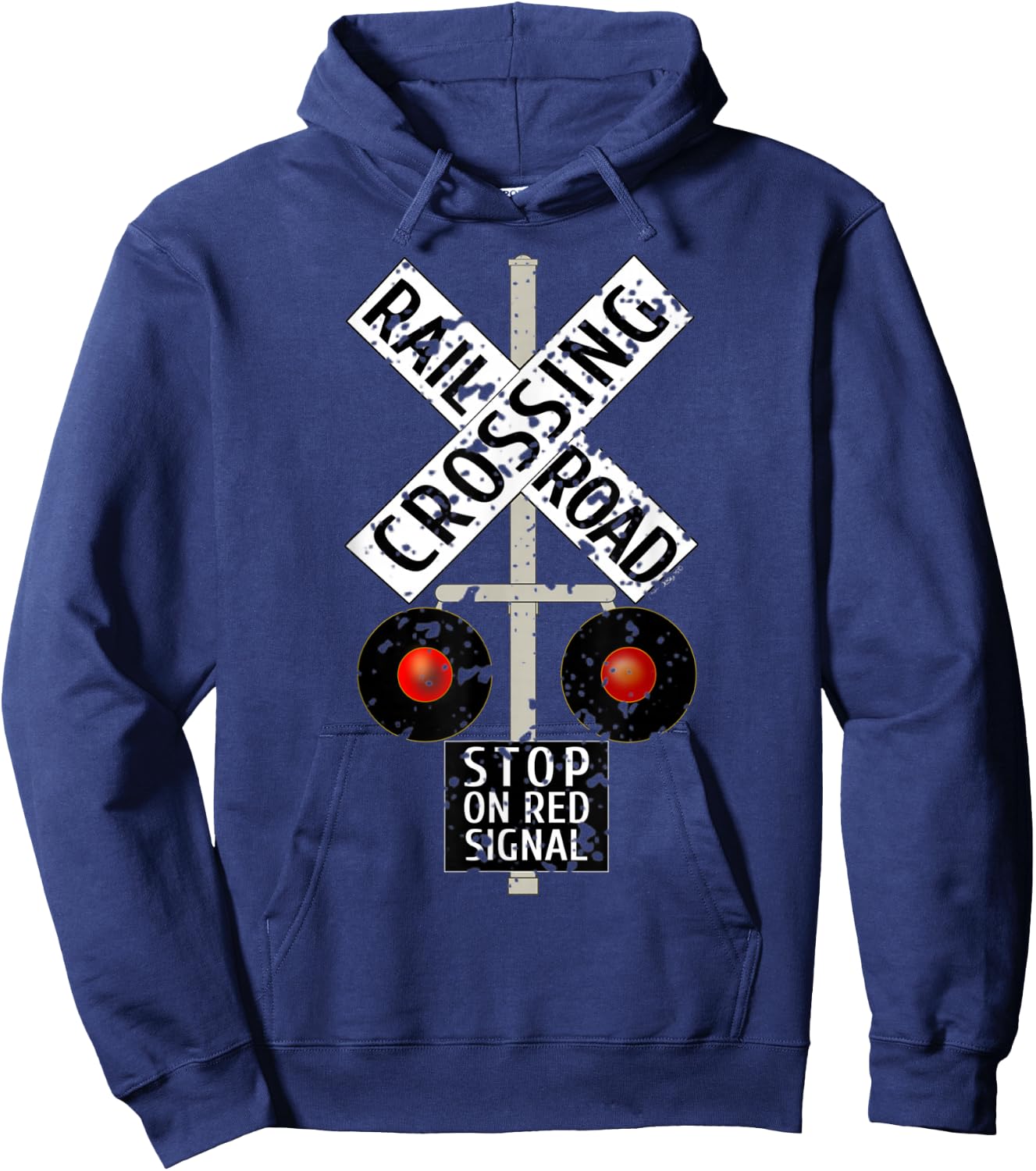 Funny Train Railroad Crossing with Lights Road Sign Hoodie - Hoodie | Navy