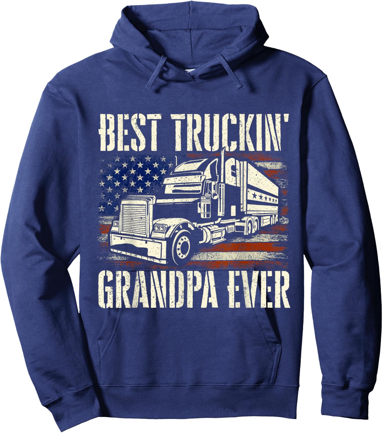 Best Truckin' Grandpa - Big Rig Semi Truck Driver Trucker Hoodie - Hoodie | Navy