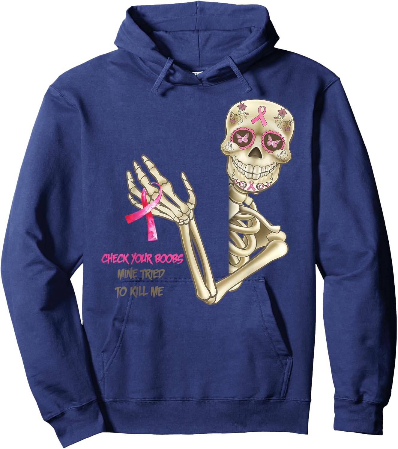 Check your boobs skeleton breast cancer awareness Hoodie - Hoodie | Navy