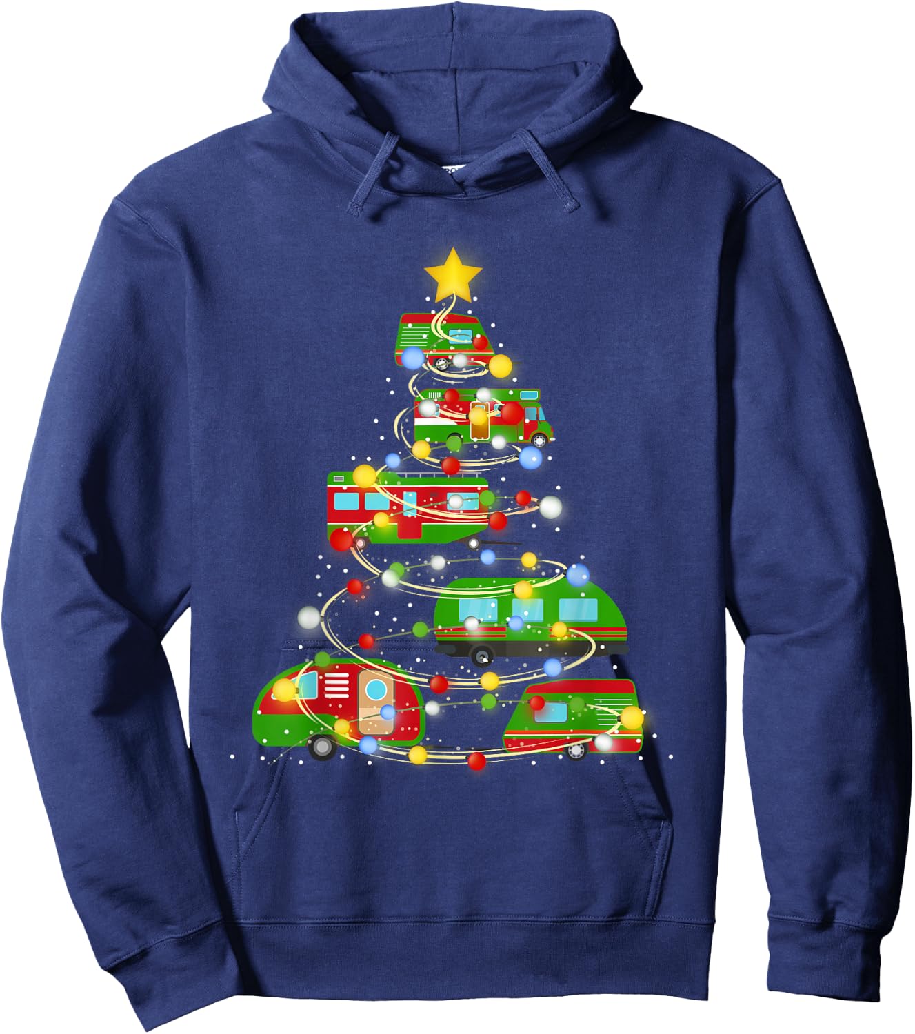 Christmas Tree Vehicles Camping Lover Funny Pajamas Xmas Hoodie - Hoodie | Navy