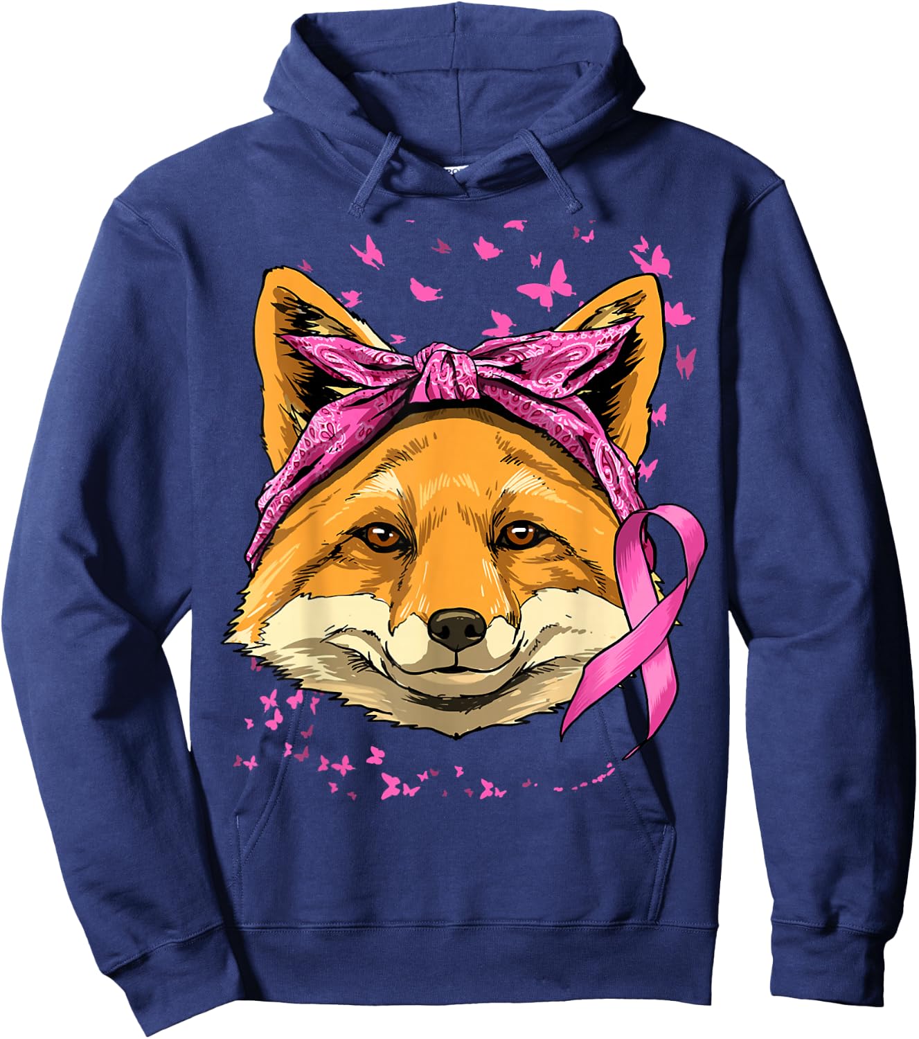Fox Breast Cancer Awareness Pink Ribbon Cancer Survivor Hoodie - Hoodie | Navy