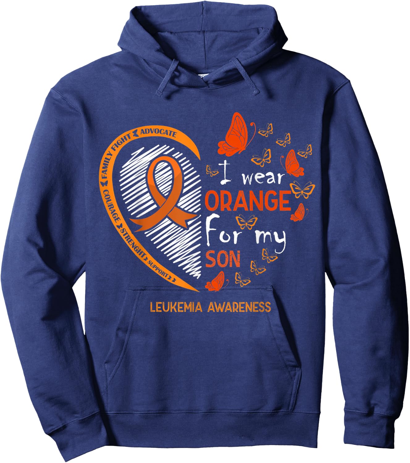 I Wear Orange For My Son Butterfly Leukemia Cancer Awareness Hoodie - Hoodie | Navy