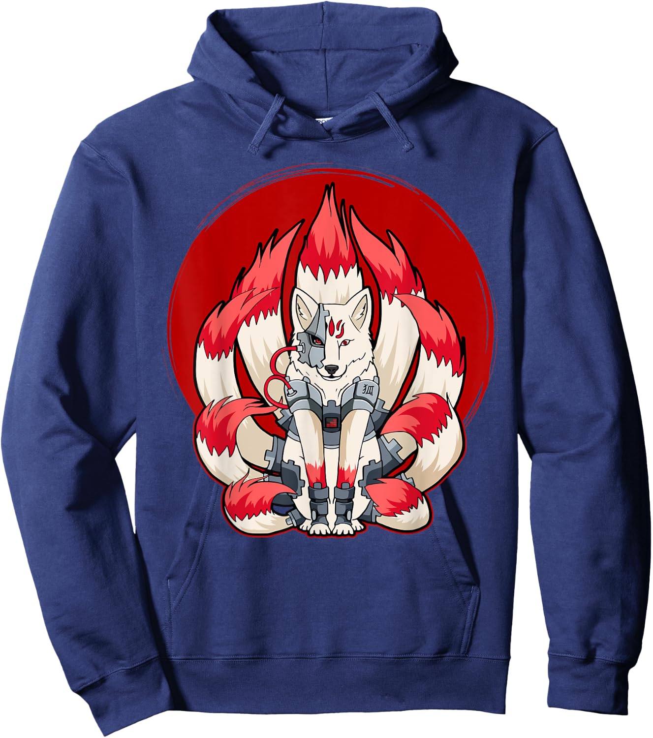 Cyborg Kitsune Nine Tailed Fox Cyber Aesthetic Hoodie - Hoodie | Navy